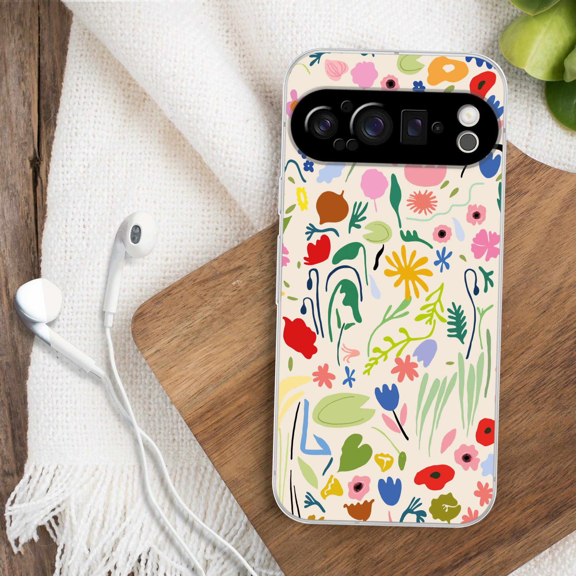 MuchoWow Handyhülle für Google Pixel 9 Pro Blumen - Muster - Pflanzen, Phone Case, Silikon, Schutzhülle Dünn
