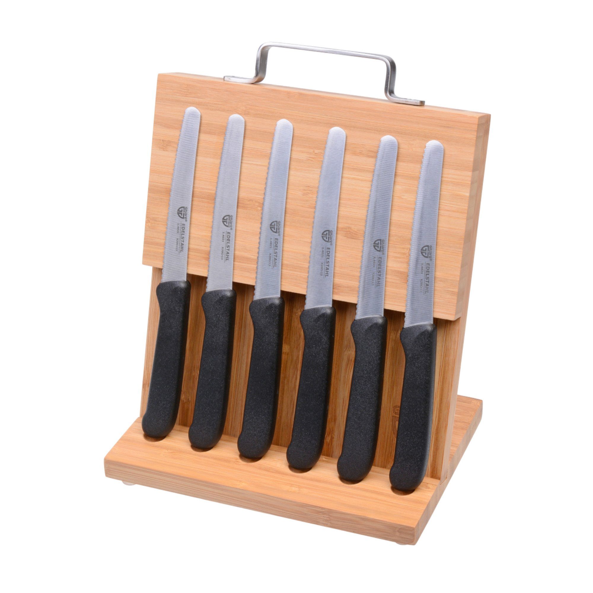 GRÄWE Messerblock Magnet-Messerhalter Bambus klein mit Brötchenmessern Schwarz, Natur