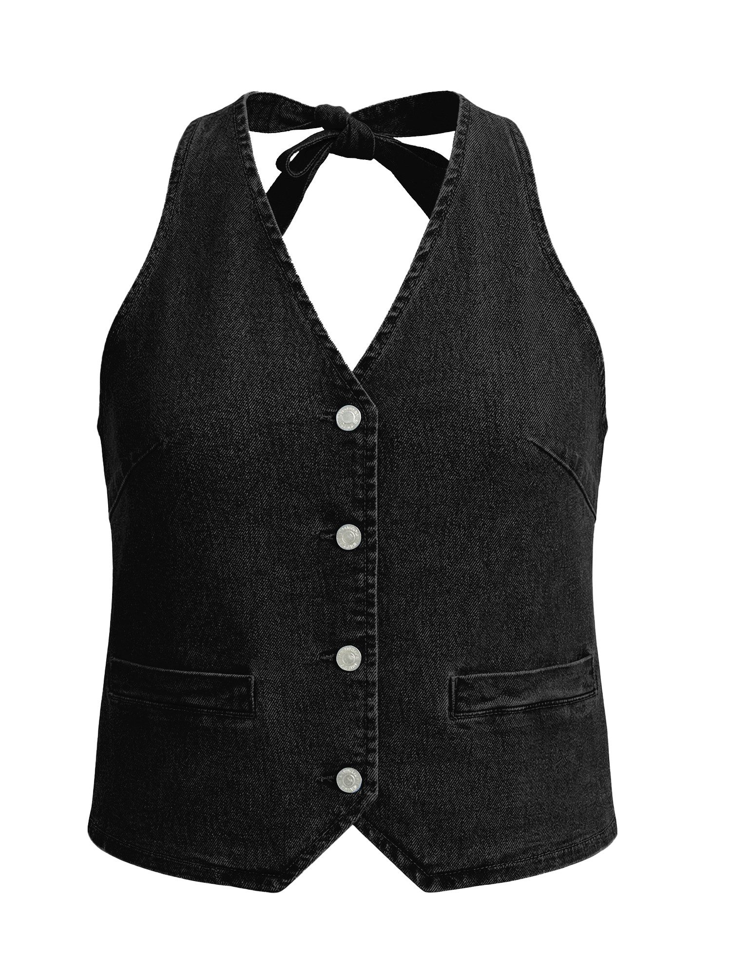 Imily Bela Jeansweste Damen Weste mit V-Ausschnitt und Rückenausschnitt (Packung, 1-tlg., 1per-Pack) mit Knöpfen – Bild 5 von 5