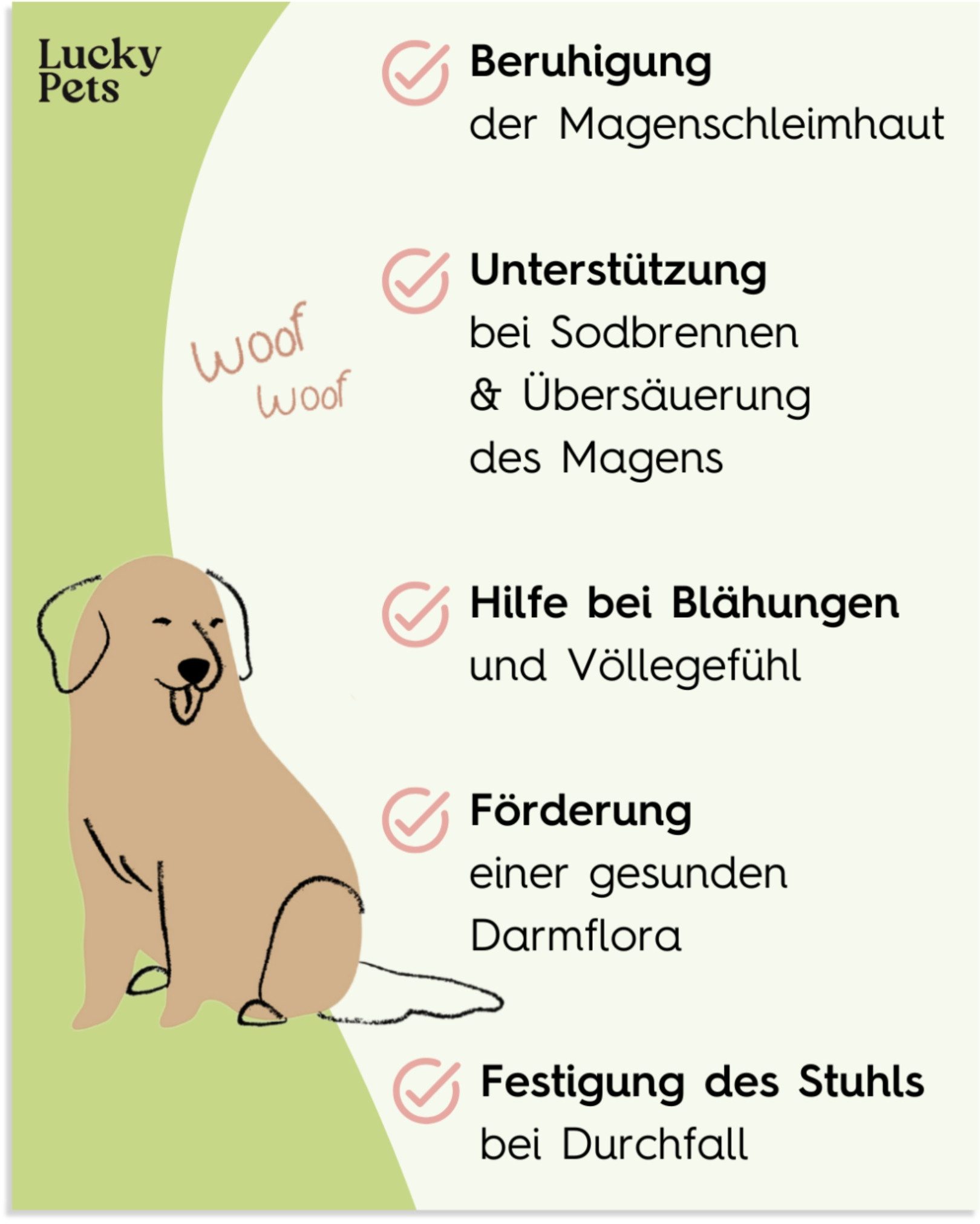 Lucky Pets Magenpulver für Hunde - mit Ulmenrinde, unterstützt Darmflora, Nahrungsergänzungsmittel für: Hunde