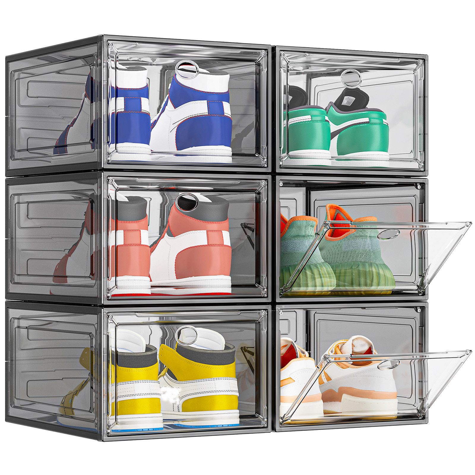 POPOLIC Schuhkiste Schuhbox Schuh-Organizer, Stapelbare Schuhaufbewahrungsbox (Organizer für Sneaker, Stiefel & Schuhe, 6 St., Platzsparendes Schuhregal), Transparente stapelbare Kunststoffbox