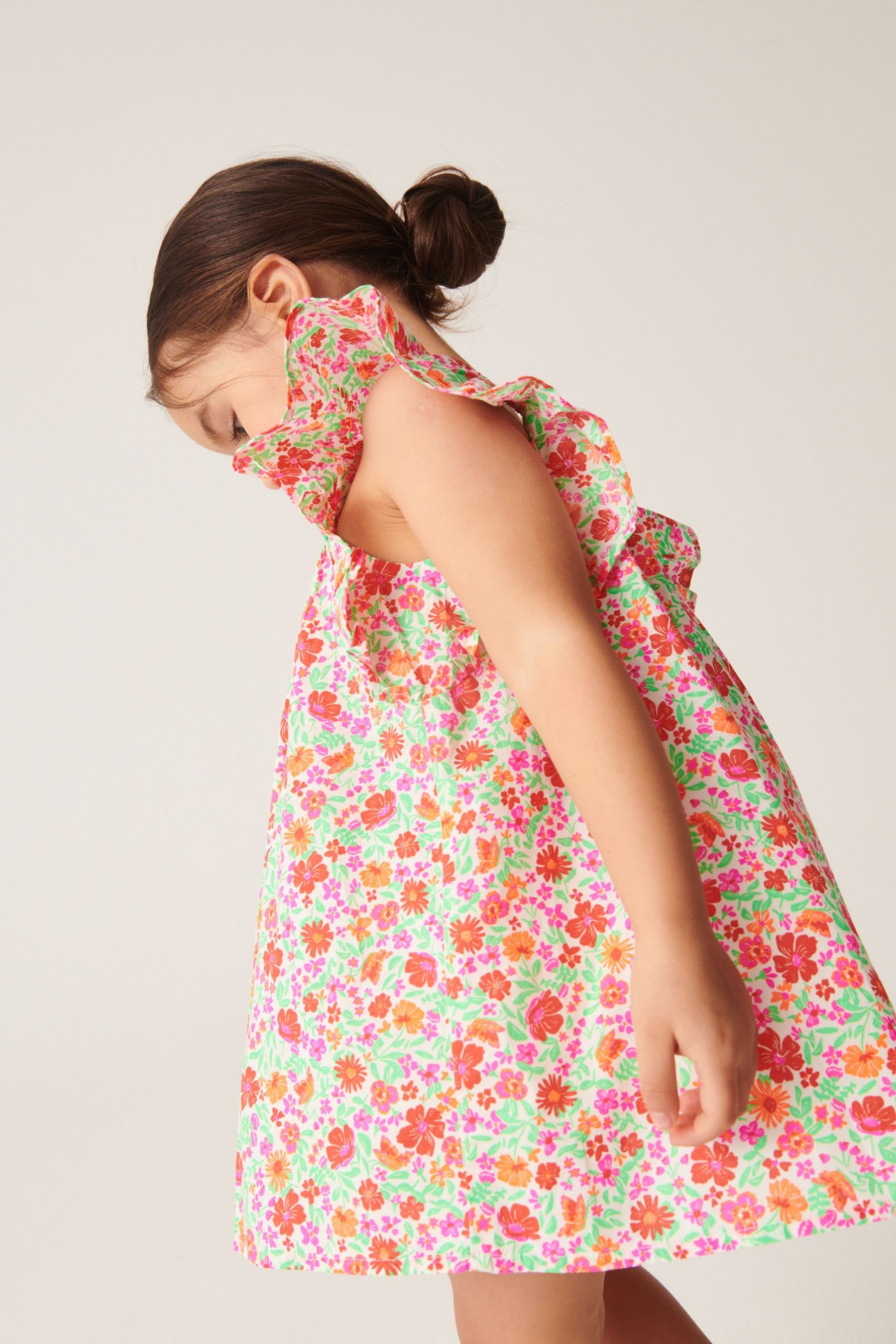 mit aus Baumwolle Pink (1-tlg) Sommerkleid Rüschenkleid Next Print