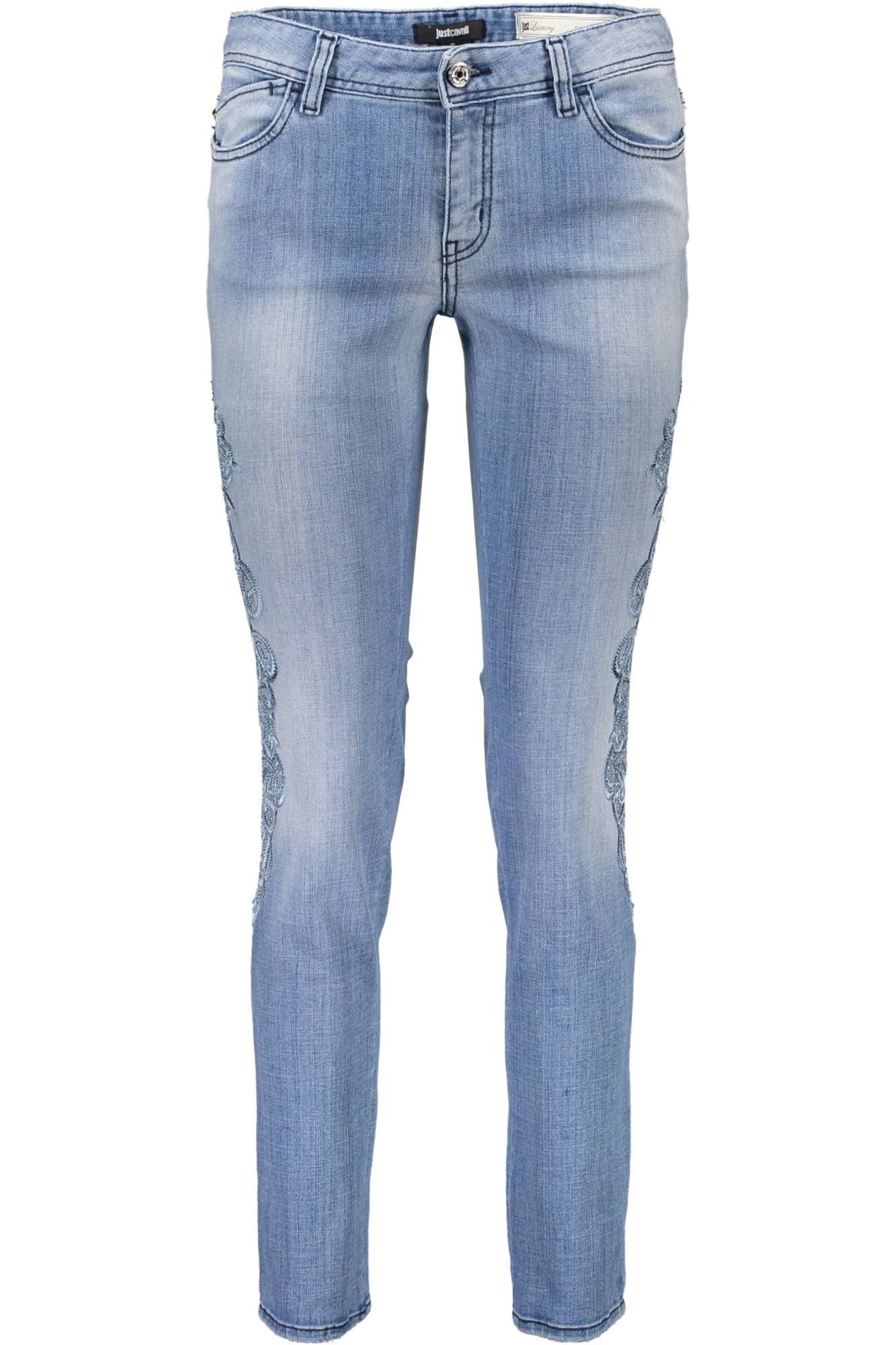 Just Cavalli 5-Pocket-Jeans Damen Denim Jeans Blau mit Stickereien und Kontrastdetails