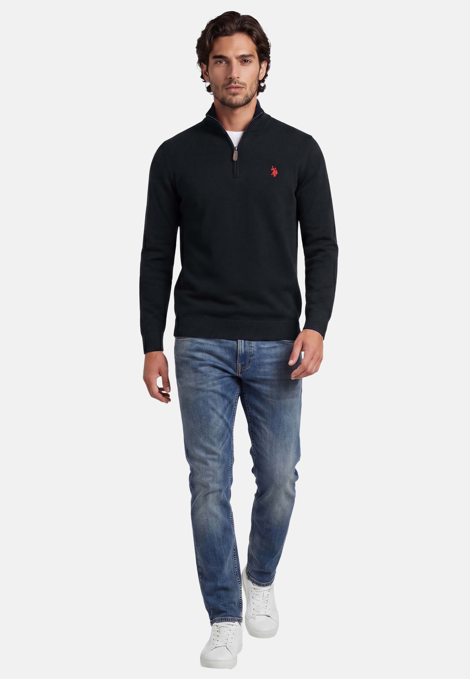 U.S. Polo Assn. Stehkragenpullover USKnooxx – Herren Half-Zip Strickpullover Baumwoll-Viskose-Mix, weiche Qualität und sportiver Look – Bild 3 von 5