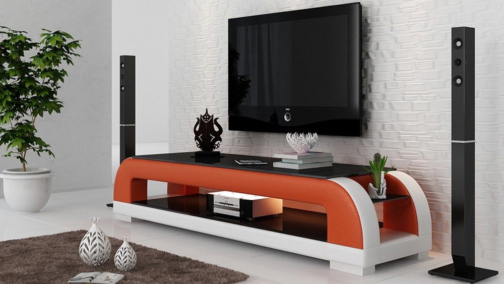 JVmoebel Lowboard Designer TV Schrank aus Glas mit Leder - modernes Sideboard, Made in Europa