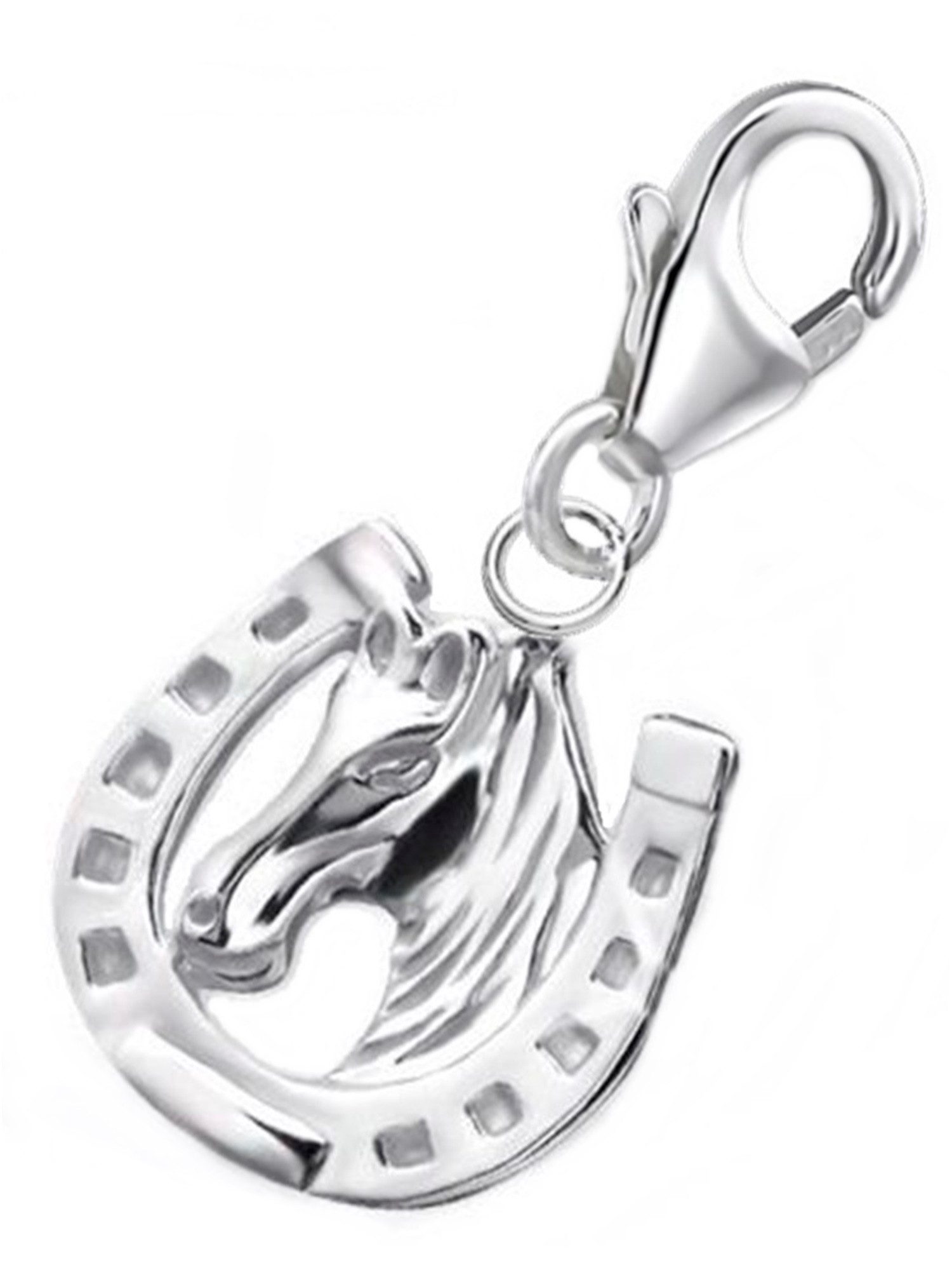 Goldene Hufeisen Charm-Einhänger Karabiner Charm Anhänger für Bettelarmband Hufeisen Pferd 925 Silber (inkl. Etui), für Gliederarmband oder Halskette