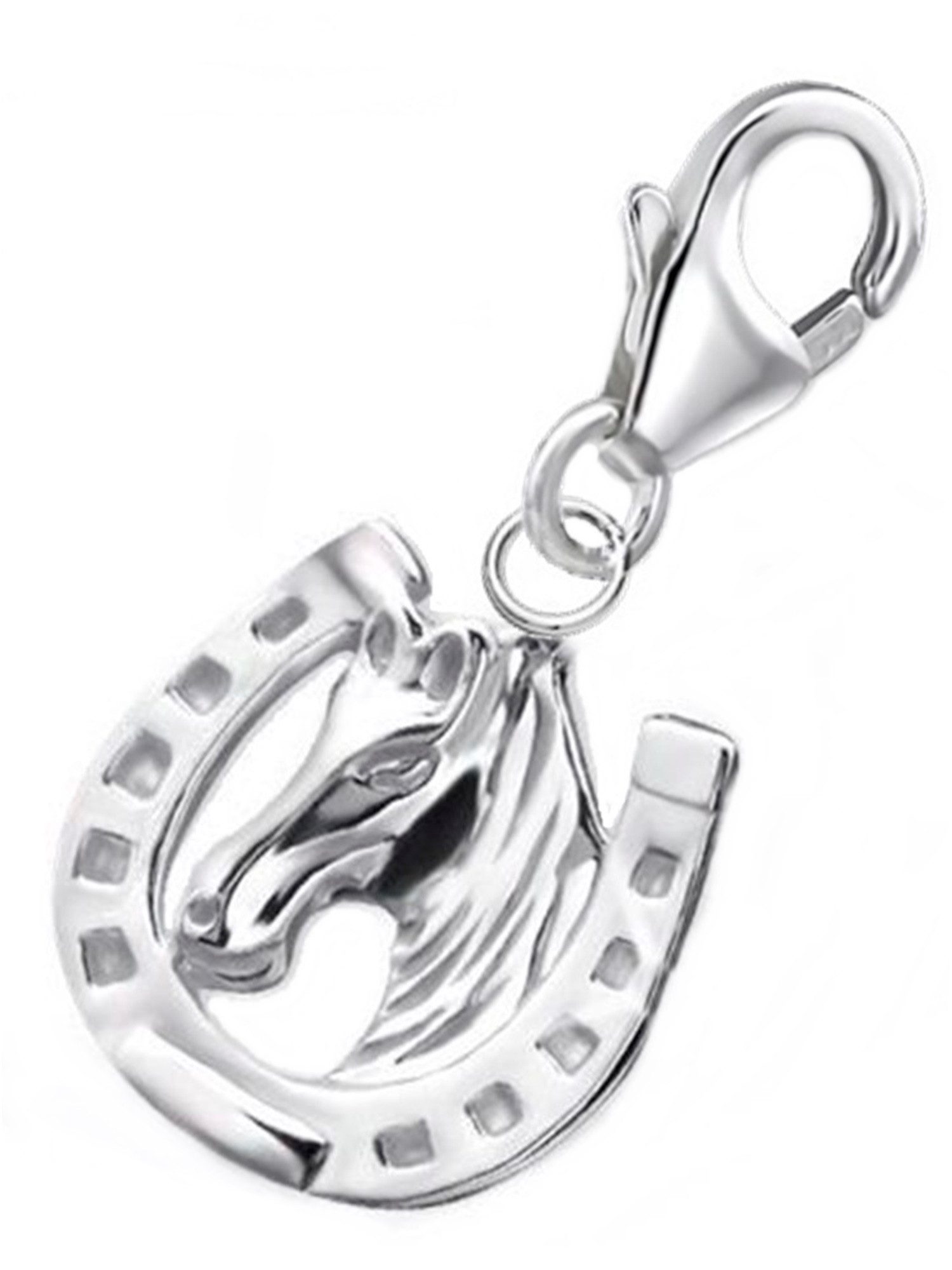 Charm-Einhänger Karabiner Charm Anhänger für Bettelarmband Hufeisen Pferd 925 Silber