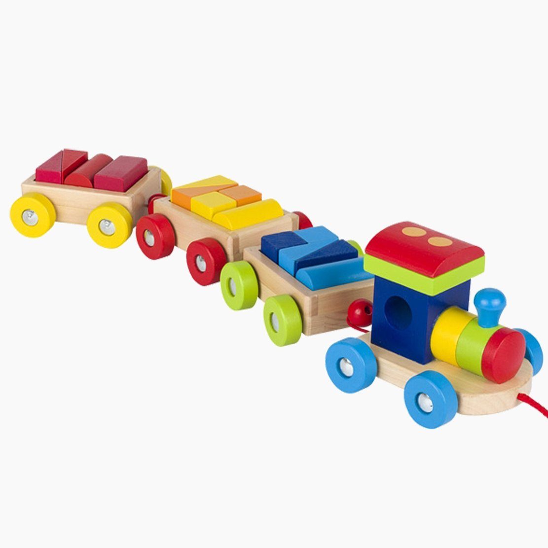 goki Spielzeug-Eisenbahn Holzeisenbahn Orlando, aus Holz und jede Menge  Bausteinchen, Sämtliche Ecken und Kanten wurden sorgfältig gerundet,