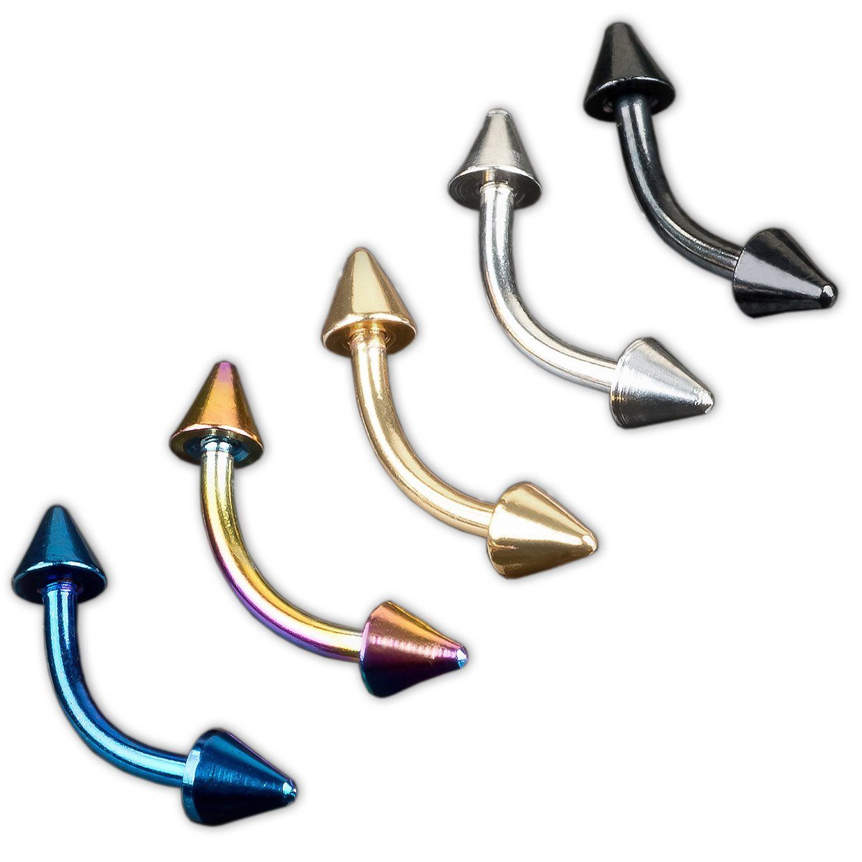 vivaadorno AugenbrauenpiercingSet Piercing Banane mit Spikes Spitzen Chirurgenstahl (Set, 5