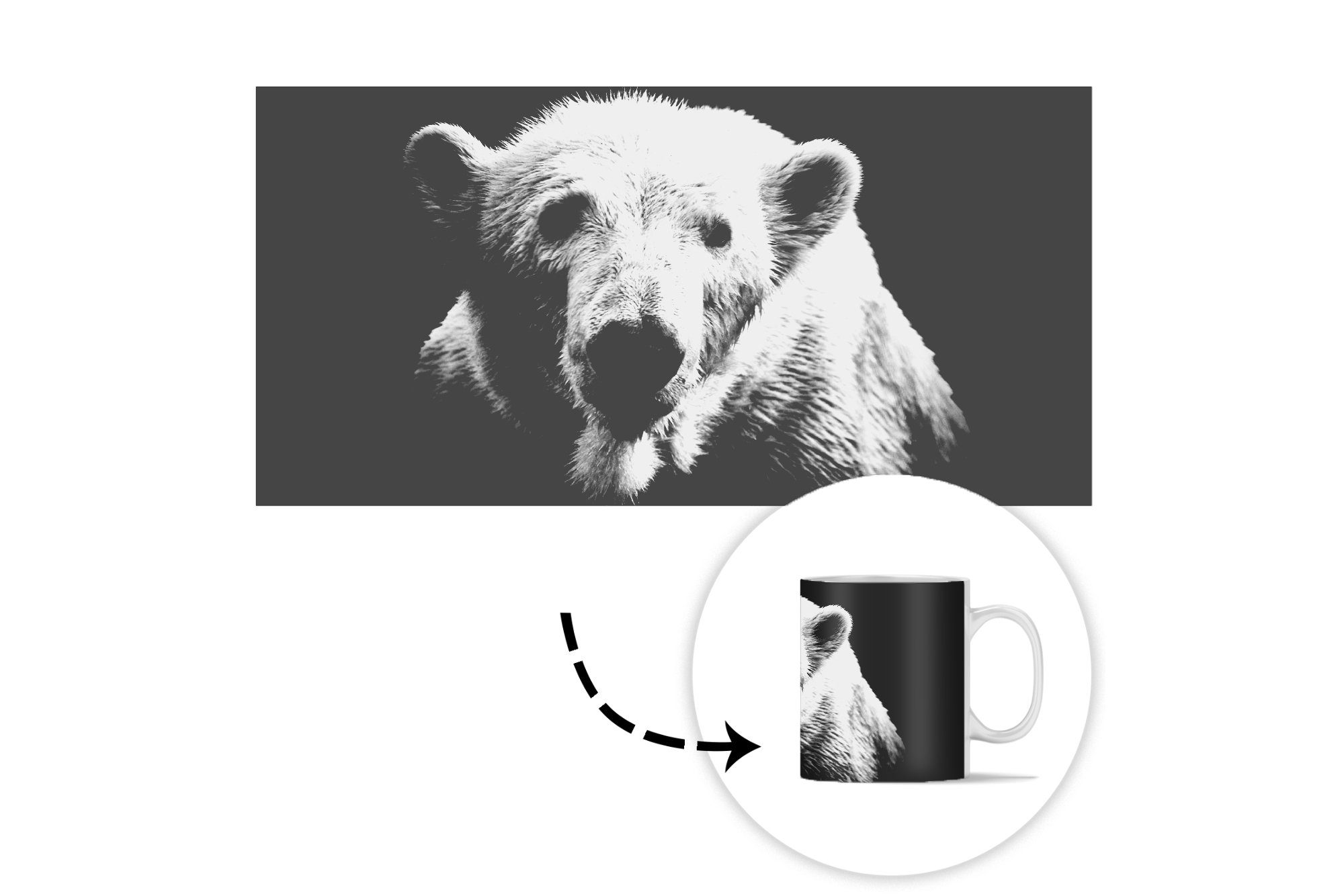MuchoWow Tasse Porträt Eisbär auf in und schwarz Becher, schwarzem Geschenk weiß, Keramik, Teetasse, Teetasse, Kaffeetassen, Hintergrund