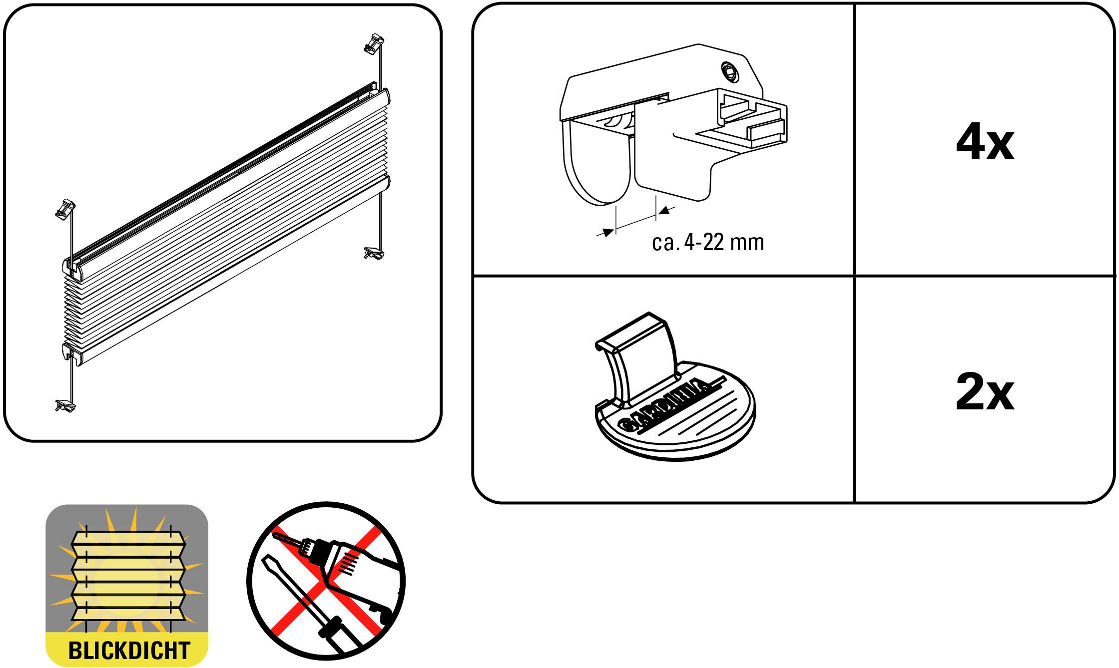 GARDINIA Plissee EASYFIX mit 2 Bedienschienen, Lichtschutz, ohne Bohren, verspannt, Klemmfix, in der Breite kürzbar