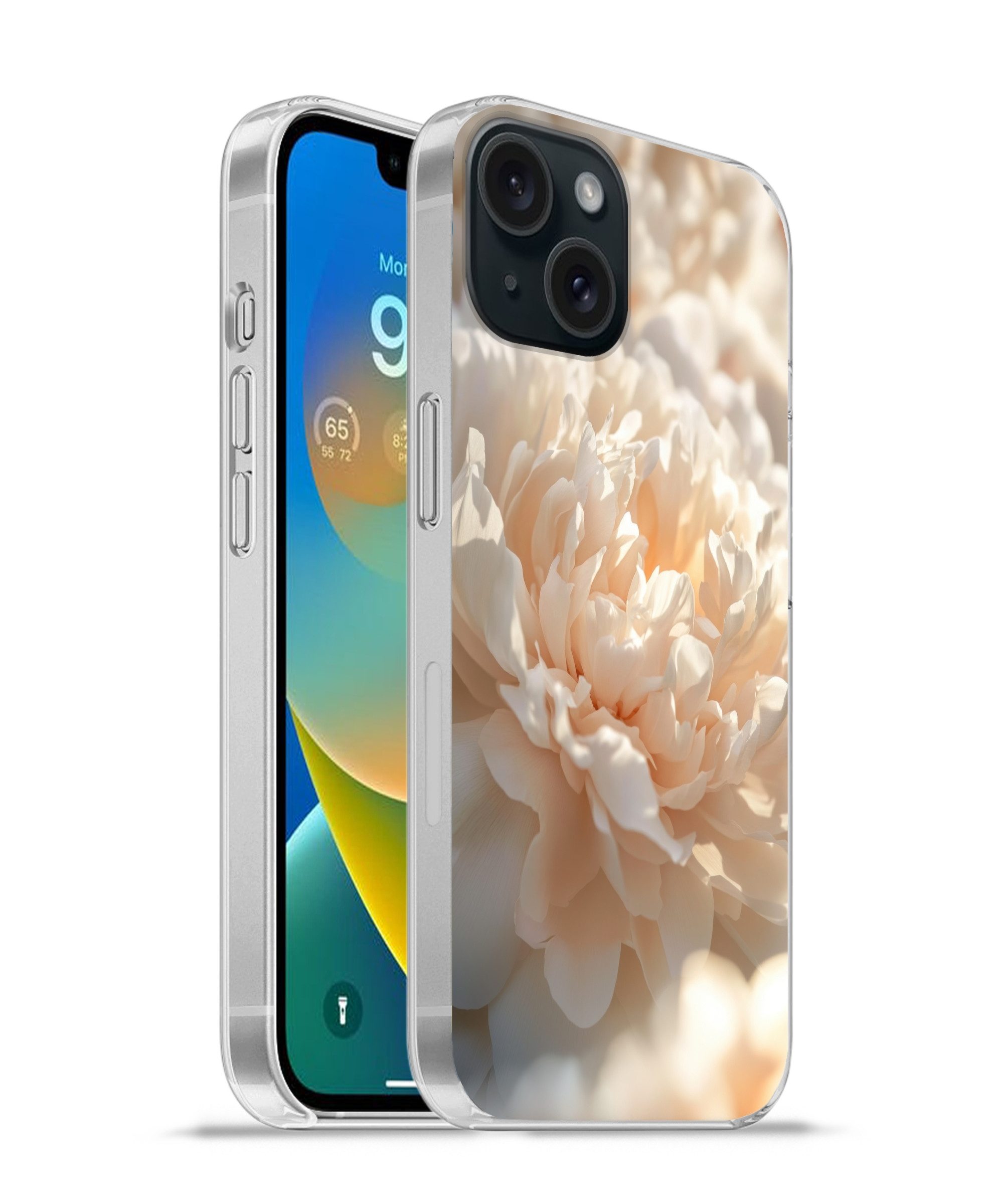 MuchoWow Handyhülle für Apple iPhone 15 Nahaufnahme - Pfingstrose - Hellrosa, Smartphone-Bumper, Print, Handy Schutzhülle Dünn