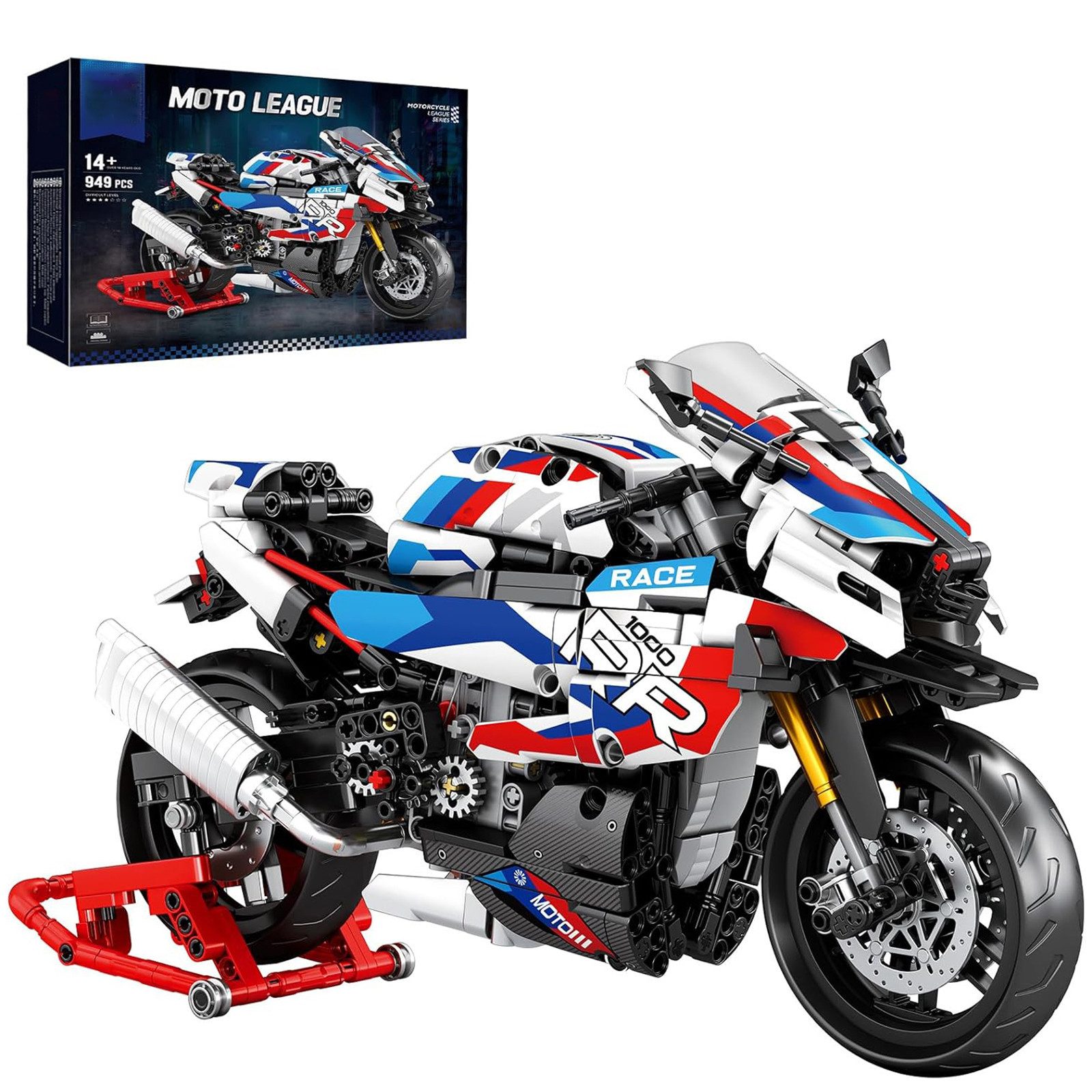 Bundviel Bausteinset Bauklötze Baukasten Motorrad Schulbus Spielbauklötze Spielbausteine, (949 St)