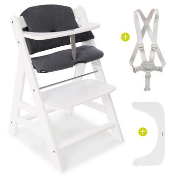 Hauck Hochstuhl Alpha Plus Weiß, Holz Kinderhochstuhl Babystuhl mit Essbrett, Sitzkissen - verstellbar