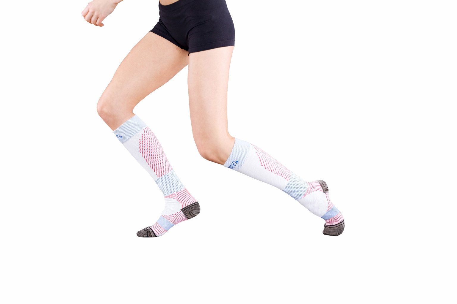 Laufsocken Damen Sport Kompressionsstrümpfe weiß 15–20 mmHg, Kniestrümpfe