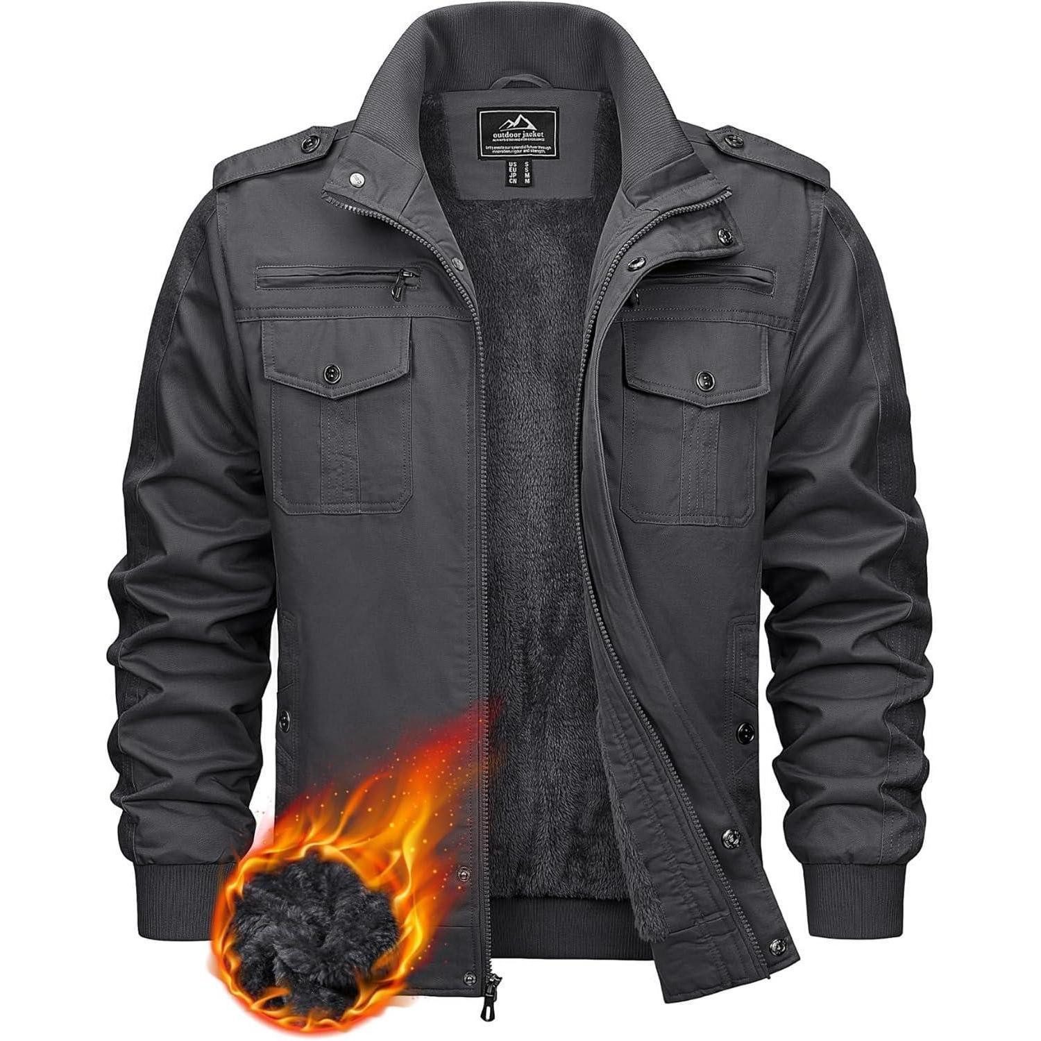 LuxusKollektion Fieldjacket Fleecejacke Herren Winter Sherpa Gefüttert Outdoor Cargo S Dunkelgrau