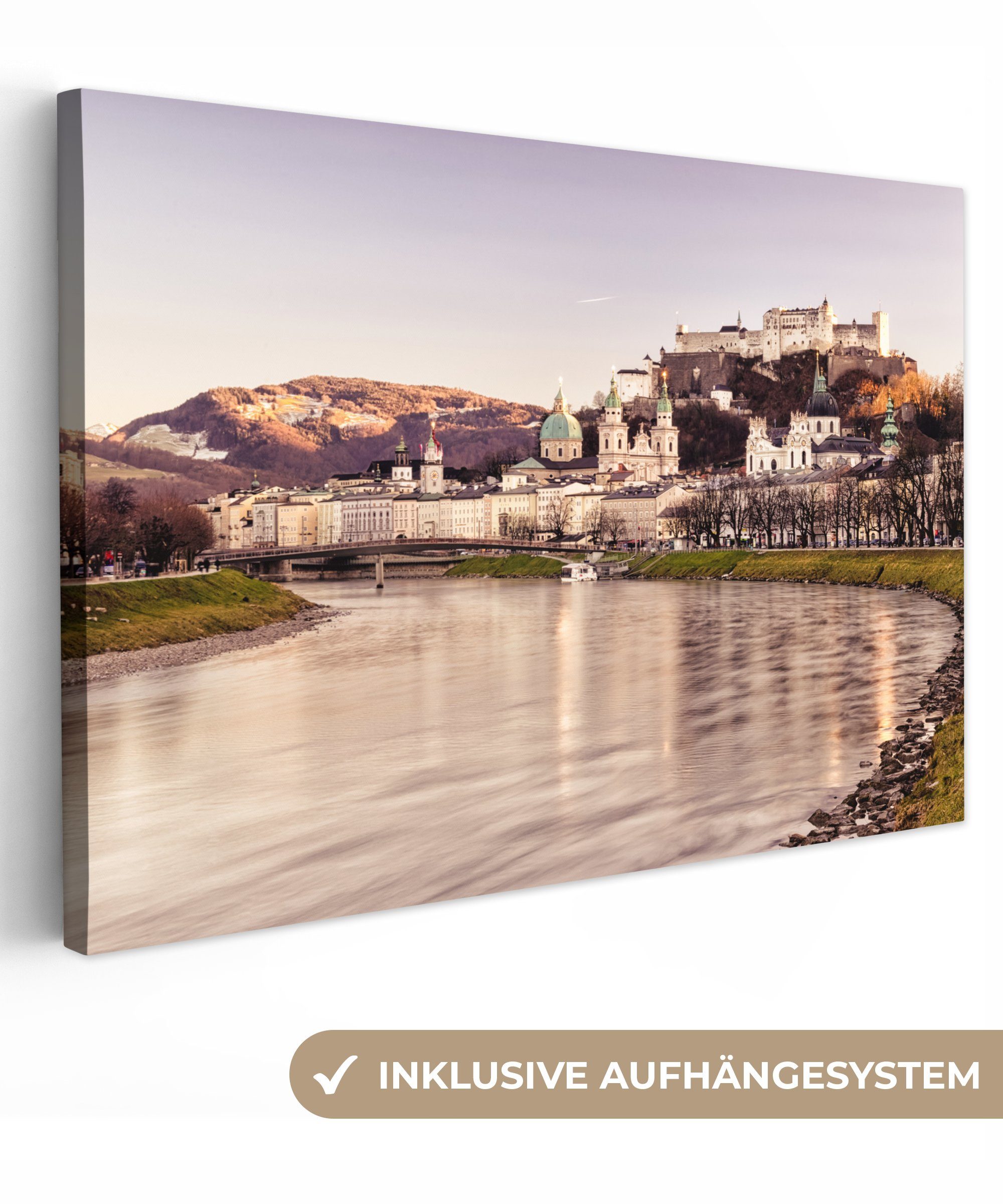 OneMillionCanvasses® Leinwandbild Blick auf die Stadt Salzburg, (1 St), Wandbild Leinwandbilder, Aufhängefertig, Wanddeko, 30x20 cm