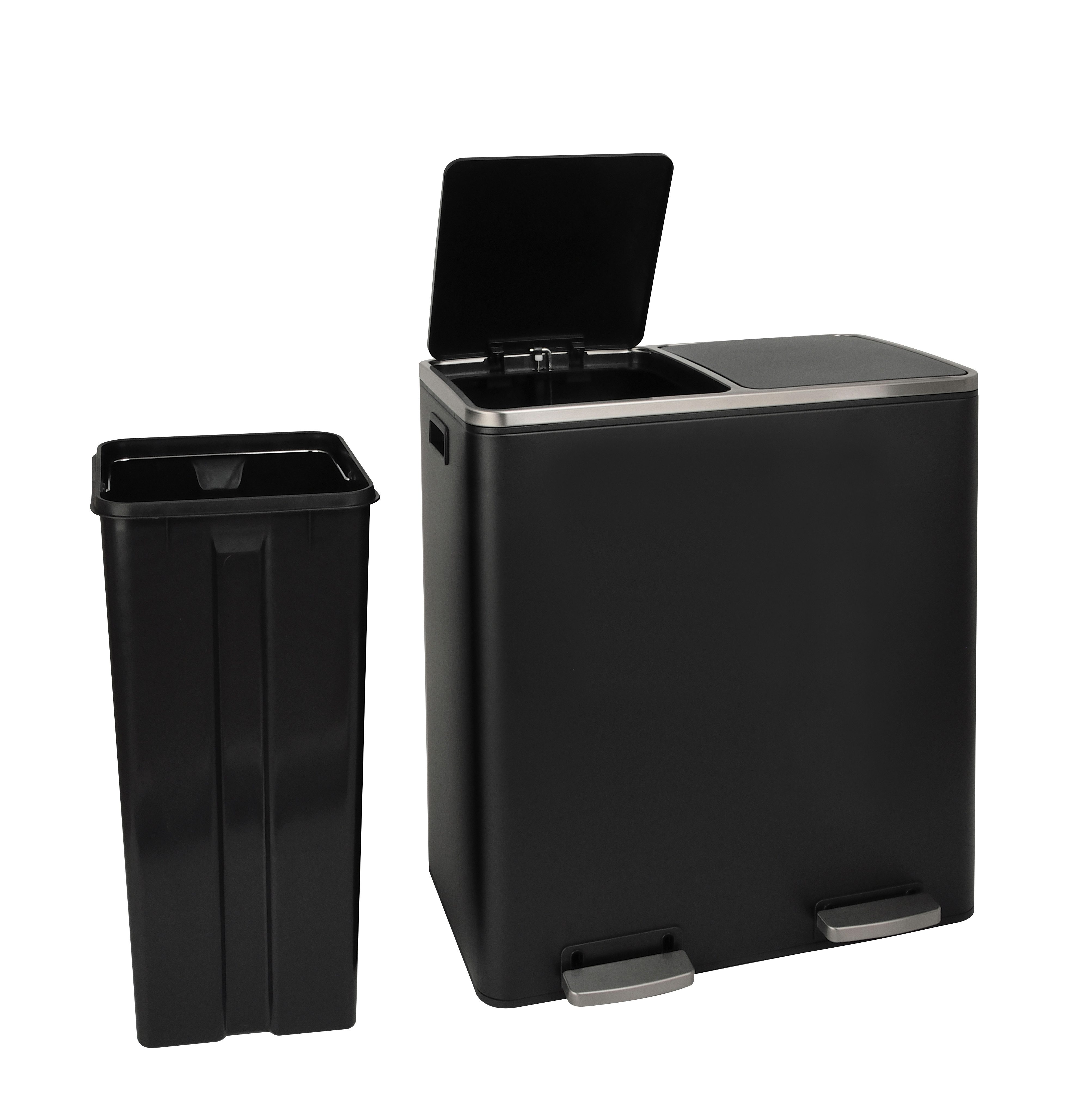 Gardissimo Mülleimer Duo Abfalleimer Treteimer Matty 2 x 30 Liter = 60 Liter matt schwarz, mit Soft-Close Deckel und zwei herausnehmbaren Inneneimern