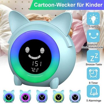 yozhiqu Kinderwecker Cartoon Katze Mini Wecker, Kinder Schlaf Wake Up Uhr mit Nachtlicht Nap Timer mit Schlafgeräuschen, Schlaftraining für Kleinkinder