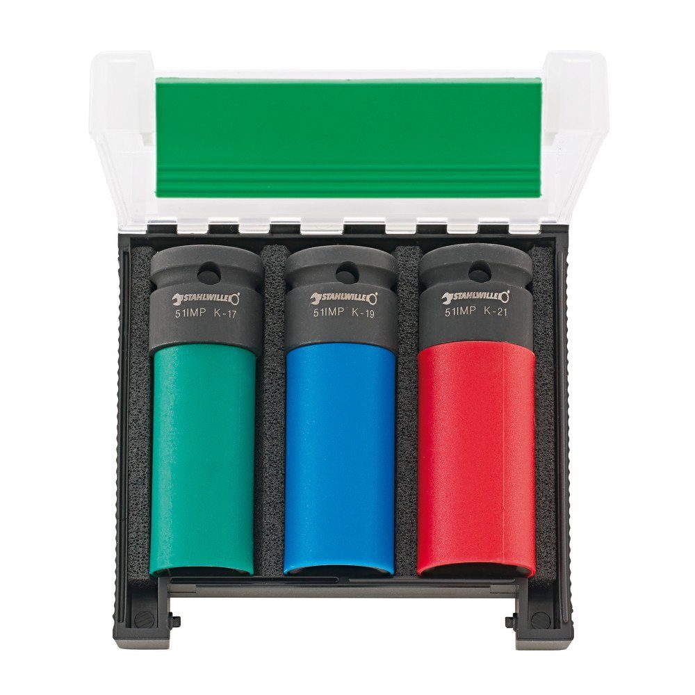 Stahlwille Steckschlüssel Steckschlüsseleinsätze IMPACT, 1/2", 3-teilig, 17-21 mm