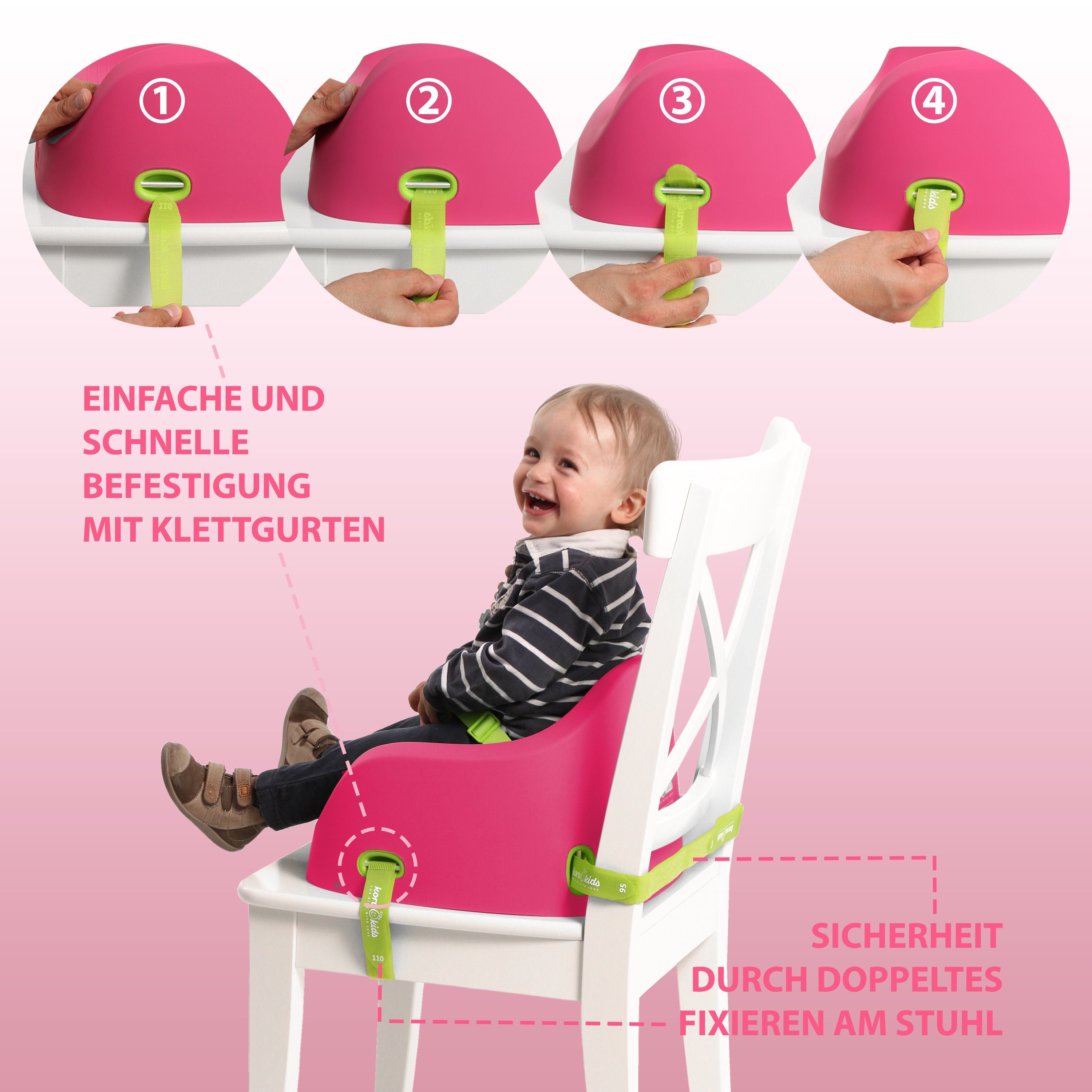 Koru Kids Kindersitzerhöhung Toddler Fuchsia zu 7 kg, Monate, bis: am leicht bis: 12 plus, Leicht stapelbar, zu Stuhl reinigen, 40,00 Booster, fixieren, Jahre ab: robust