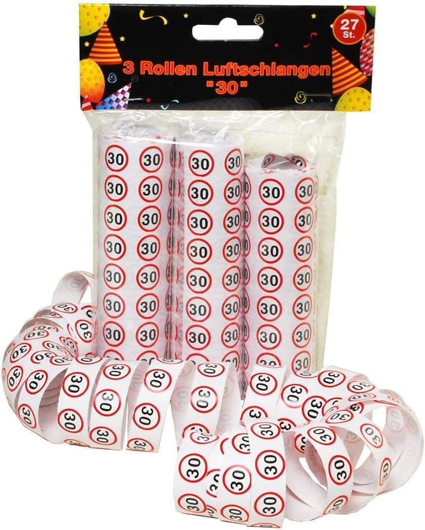 Udo Schmidt Bremen...das Original Luftschlange Luftschlangen 3er Packung Verkehrsschild Zahl 30 1,5cm 1,20 Meter