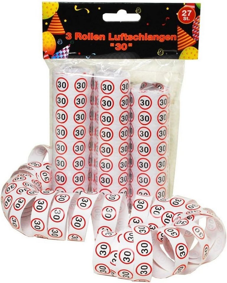 Udo Schmidt Bremen...das Original Luftschlange Luftschlangen 3er Packung Verkehrsschild Zahl 30 1,5cm 1,20 Meter