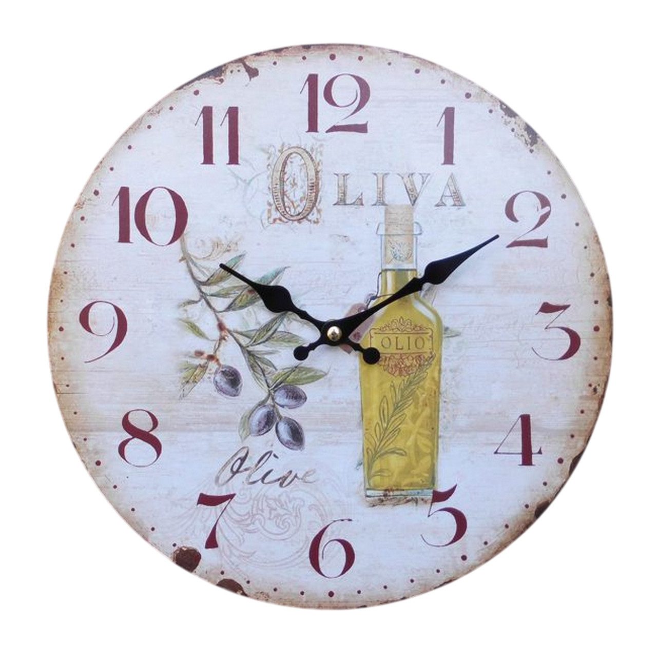 Deko-Impression Wanduhr Mediterrane Wanduhr Oliva Olivenöl Olivenzweig 28 cm Landhaus