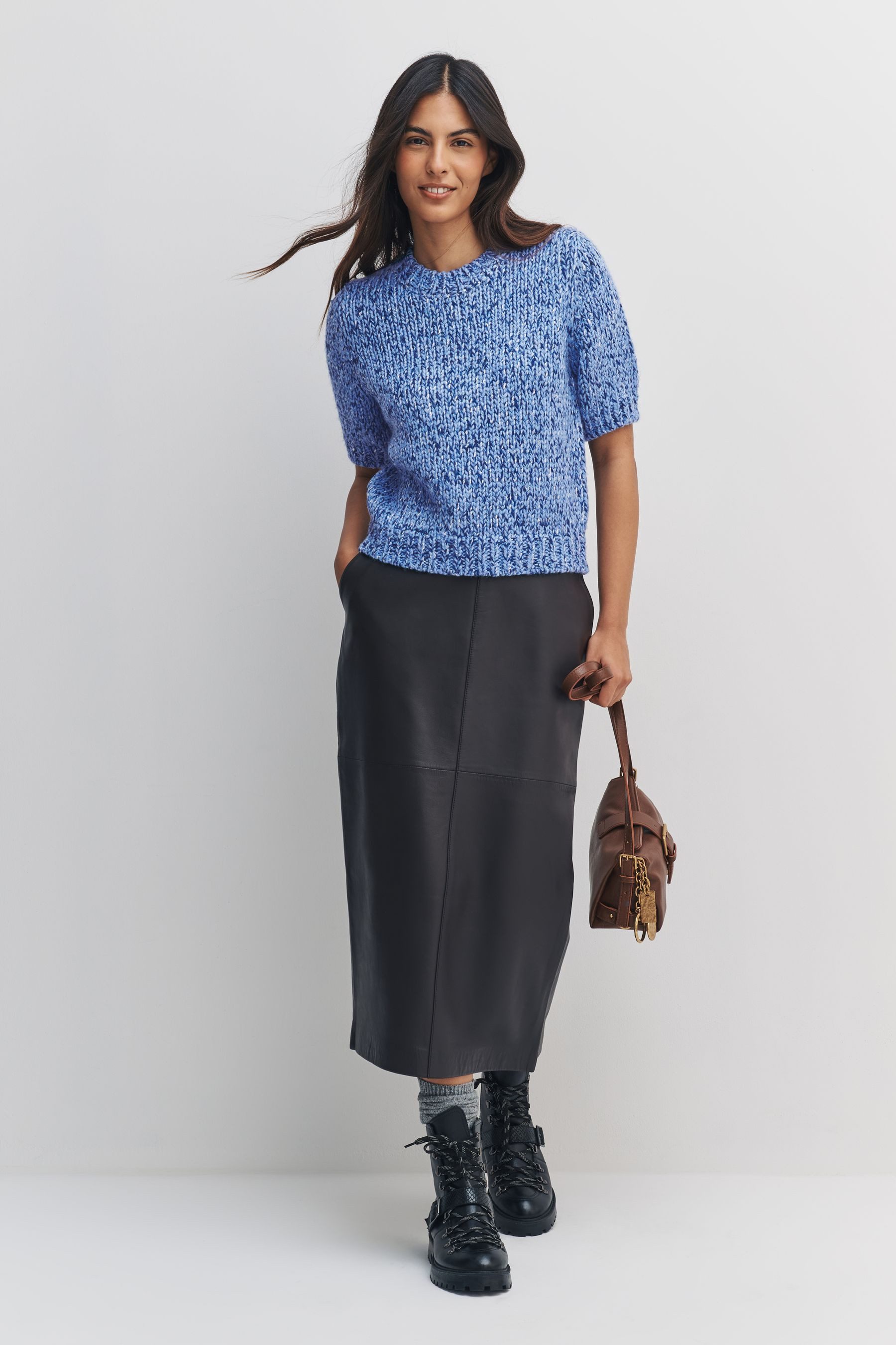 Next Kurzarmpullover Twist-Strick T-Shirt mit halblangen Ärmeln (1-tlg)