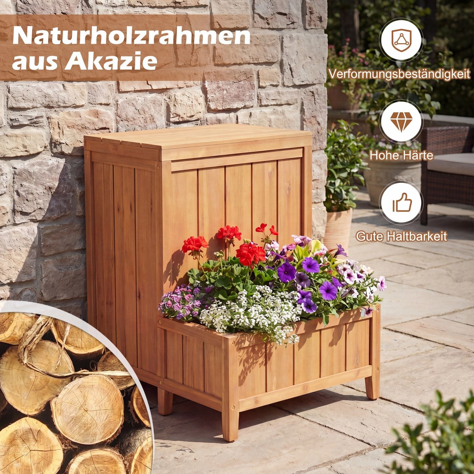 COSTWAY Blumenkasten, Auflagenbox wasserdicht und wetterfest, Aufbewahrungsbox