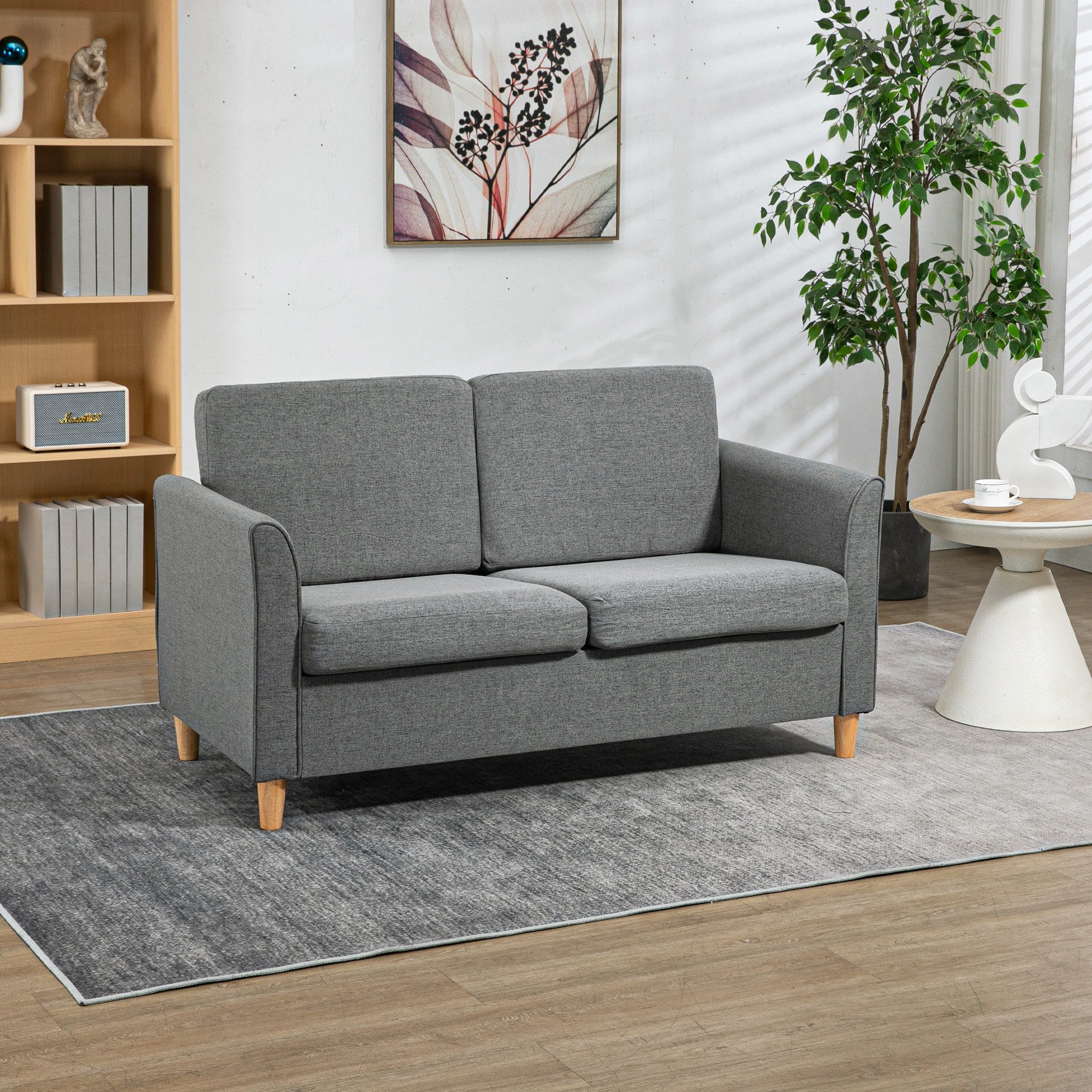 HOMCOM 2-Sitzer Sofa, Couch mit Holzbeine, Gepolsterter Polstersofa 1 Teile günstig online kaufen