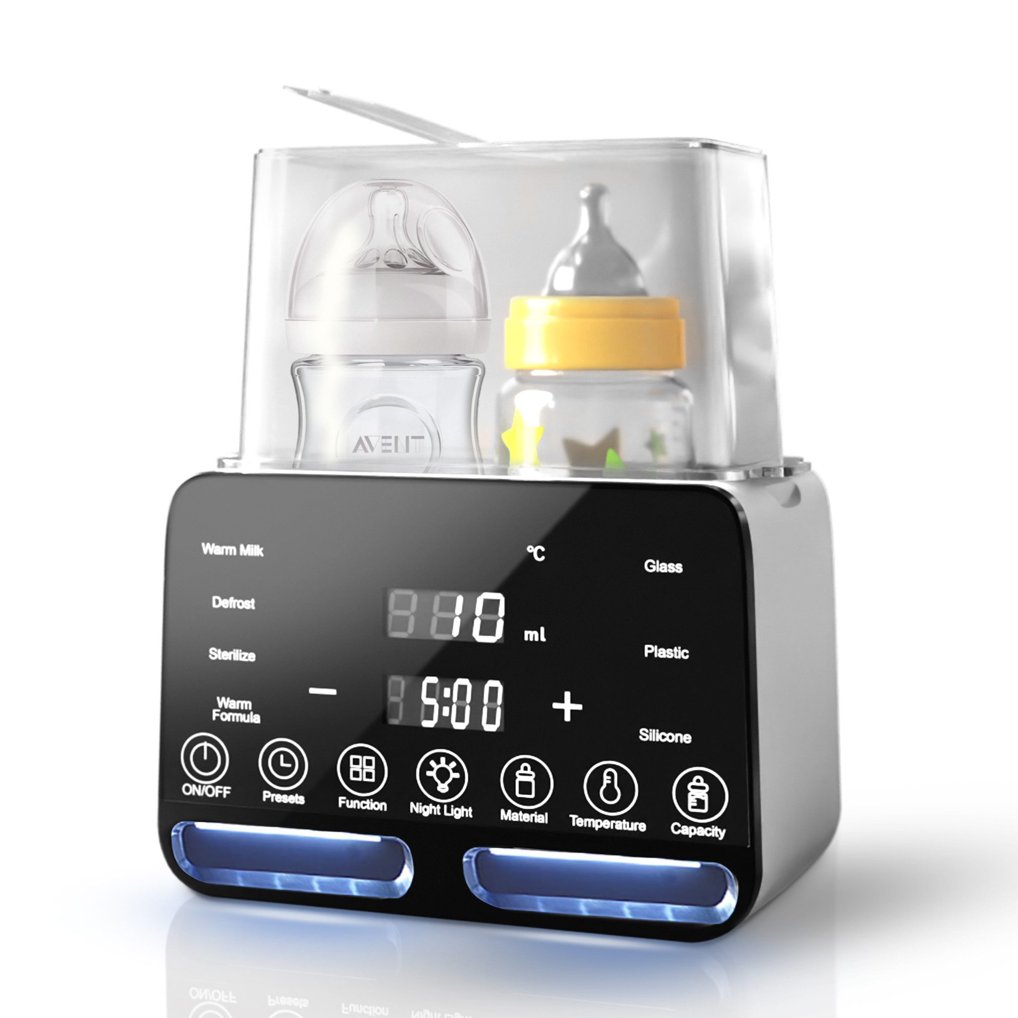 CkeyiN Babyflaschenwärmer 10 IN 1 Baby Flaschenwärmer, Konstante Temperatur in 24h, 2 Flaschen, Timer-Funktion präzise Temperaturregelung BPA-frei Touchscreen