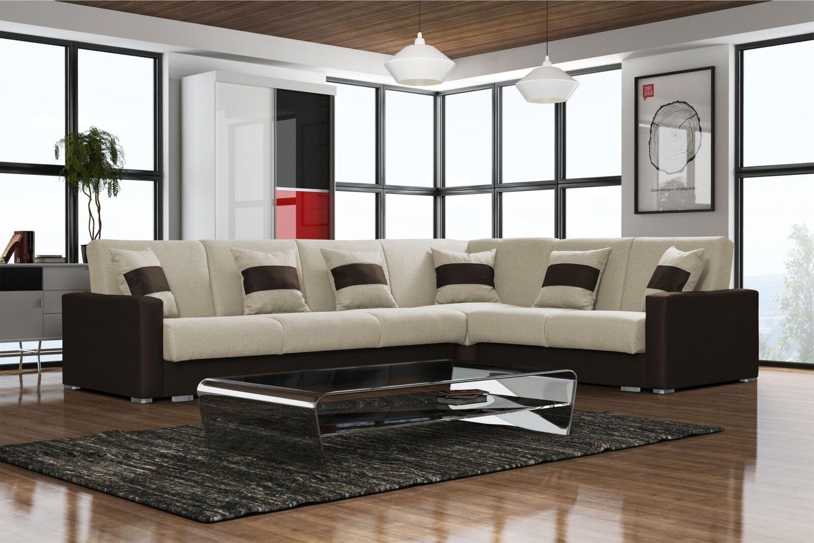 JVmoebel Ecksofa, Design Couch Lounge Sofas Textil Neu Sofa L-form Sofa Wohnlandschaft Braun/Beige