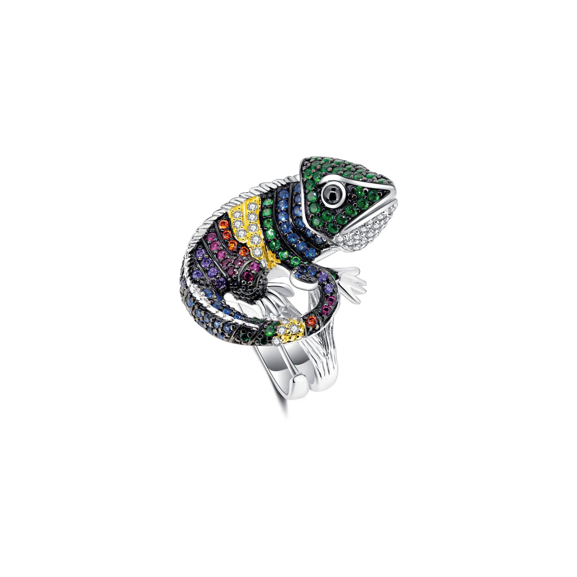 Seinerzeit FLORA & FAUNA Silberring Theo Chamäleon Ring (1-tlg), Material: 925 Sterling Silber, rhodiniert, geschwärzt, vergoldet