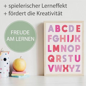 Tigerlino Poster 3er Set ABC Zahlen Lernposter Alphabet Mädchen Kinderzimmer