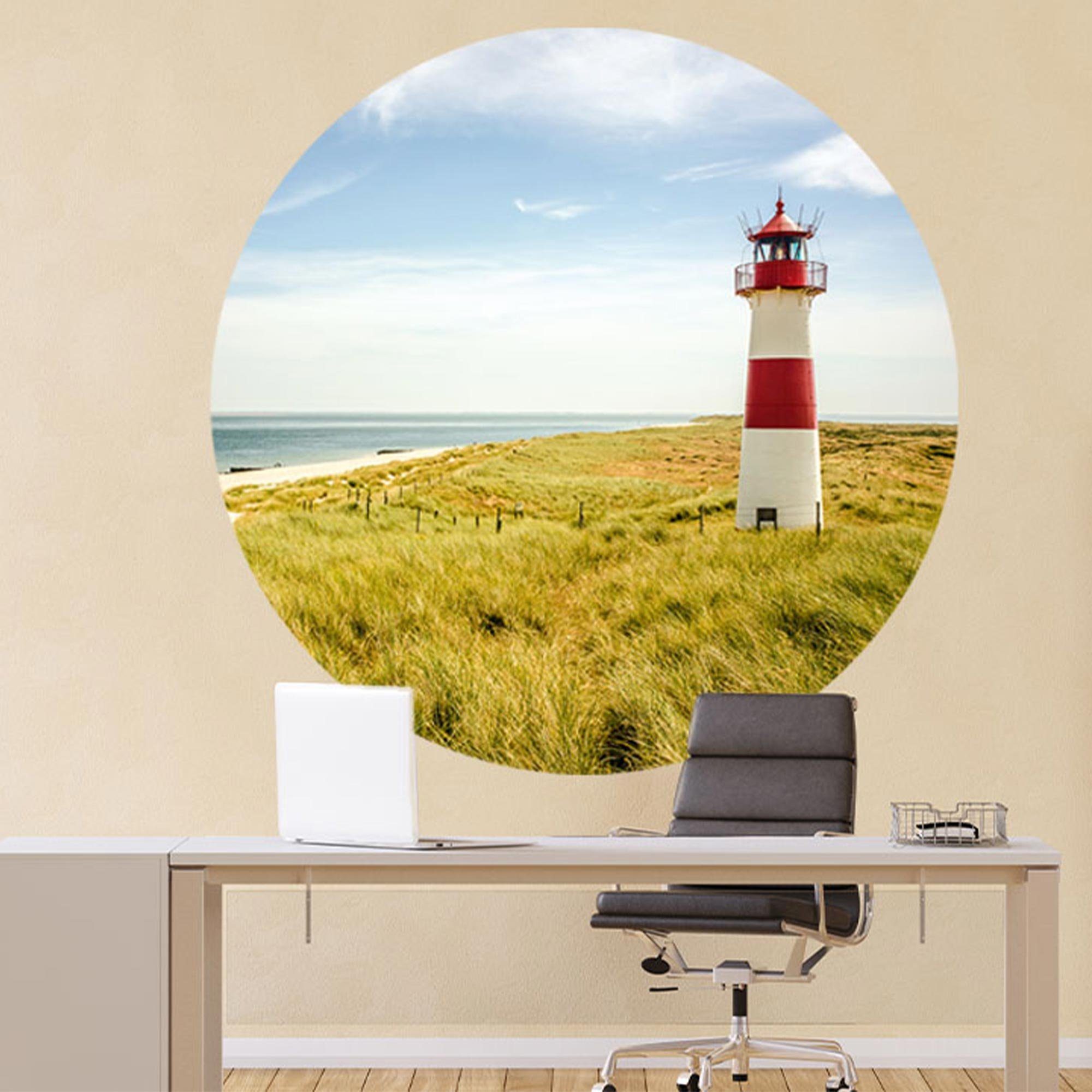WallSpirit Wandsticker Wandaufkleber rund "Leuchtturm", Selbstklebend, rückstandslos abziehbar