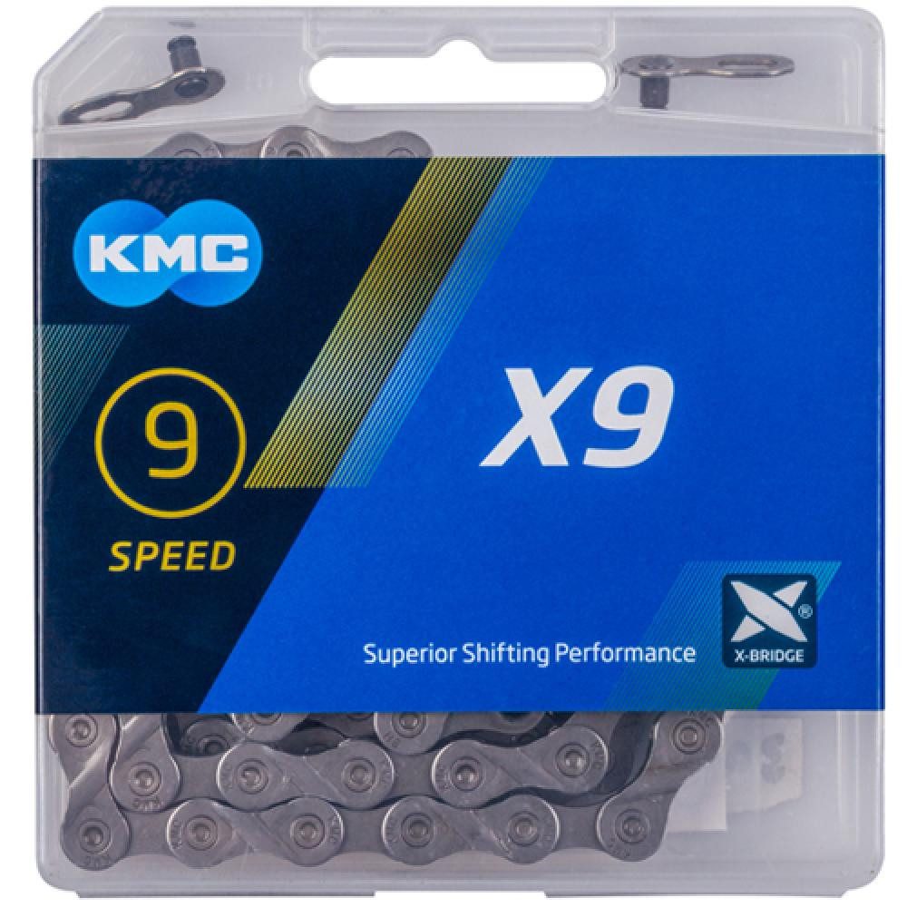 KMC Fahrradkurbel KMC X9 Kette grau, 9-fach, 114 Glieder, 1/2" x 11/128", 6,6 mm, mit Mi