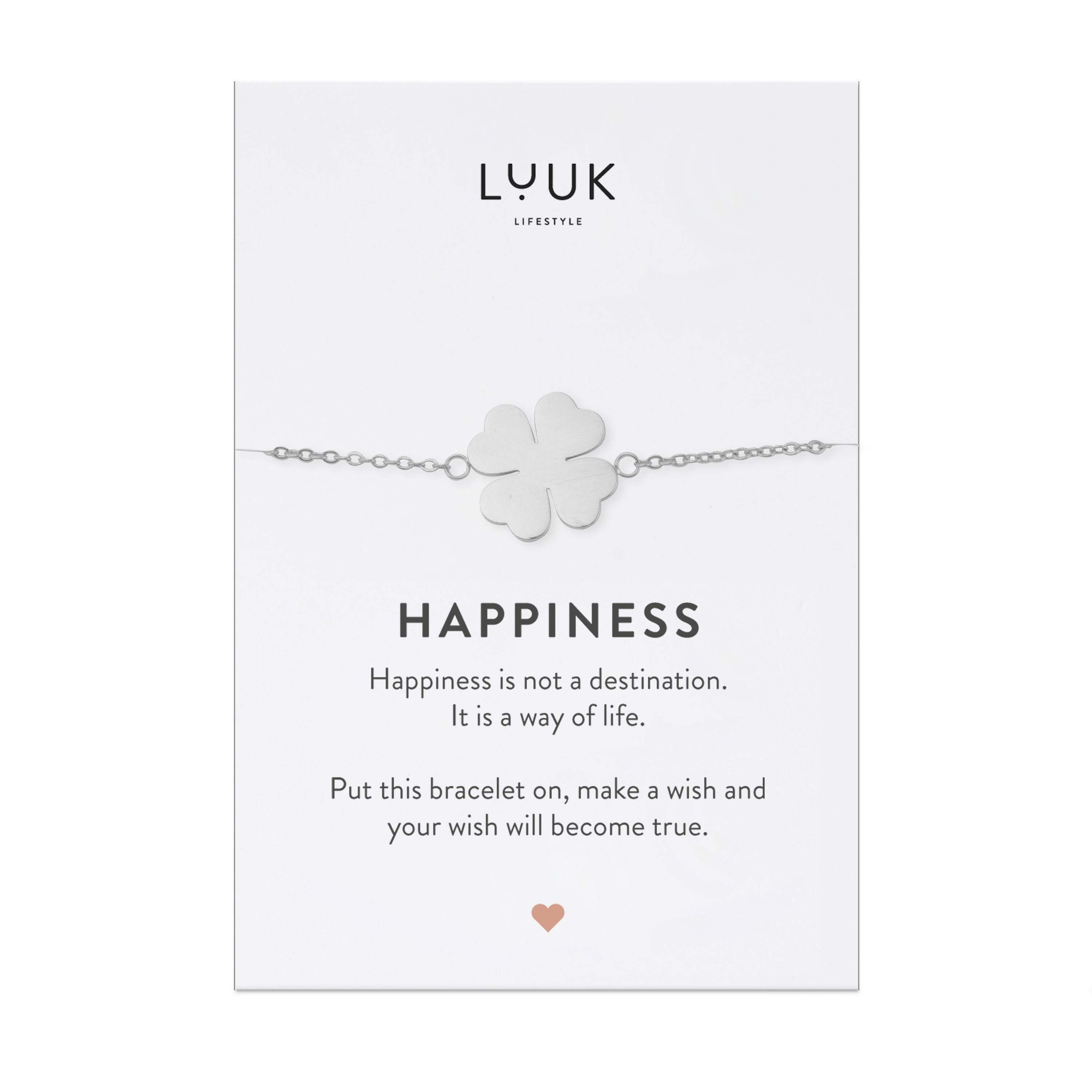 LUUK LIFESTYLE Edelstahlarmband Kleeblatt, mit Happiness Spruchkarte