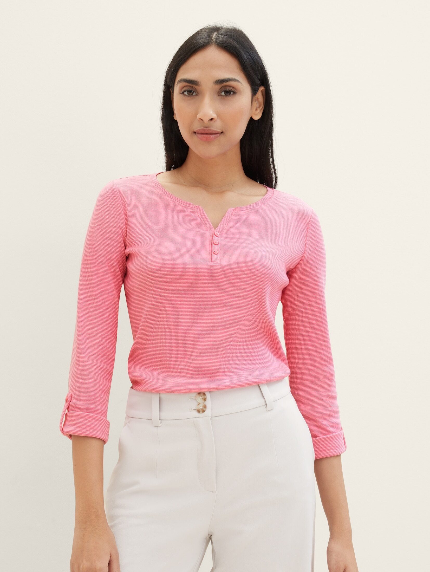 TOM TAILOR T-Shirt Langarmshirt mit offwhite pink Bio-Baumwolle ck stripe