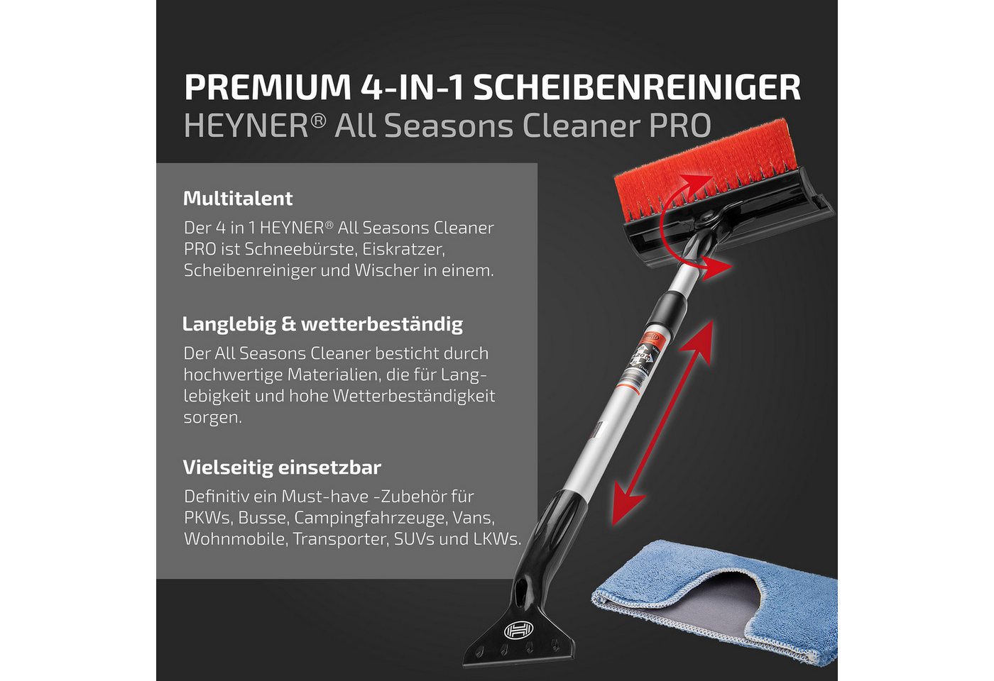 Thumbnail - HEYNER Autowaschbürste Scheibenreiniger Schneebesen Eiskratzer 4in1 faltbar Aluminium 56-82cm, (Set, 1-tlg)