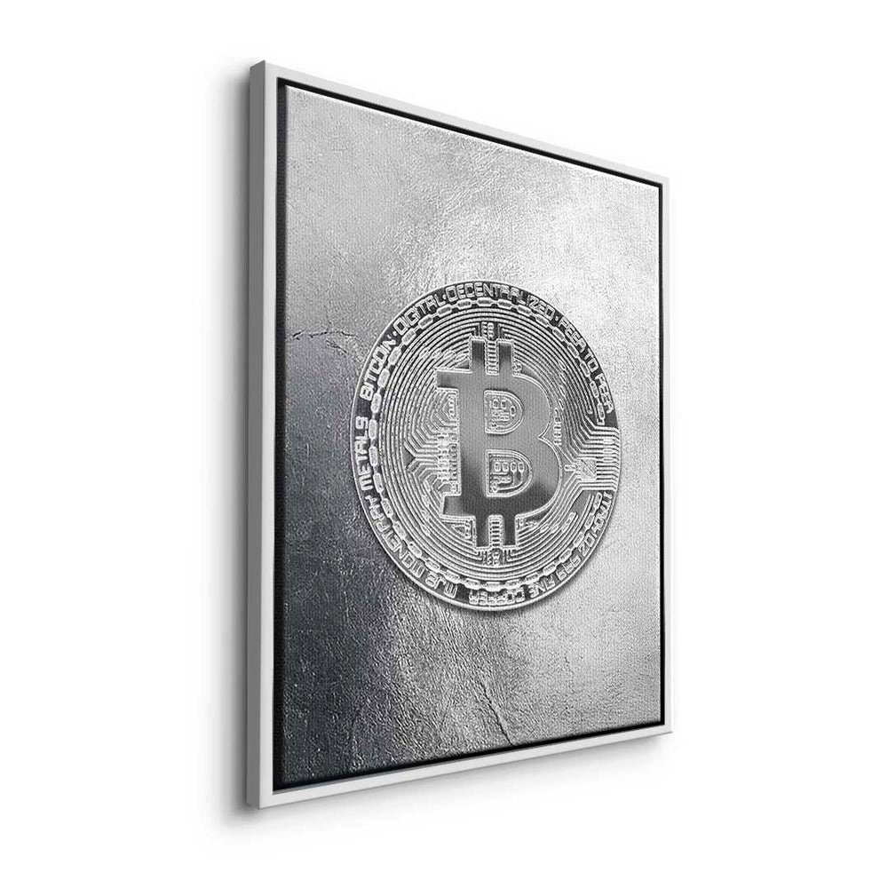 DOTCOMCANVAS® Leinwandbild, Leinwandbild - - schwarzer Motivation - - Premium Crypto Silber Trading Bitcoin Rahmen