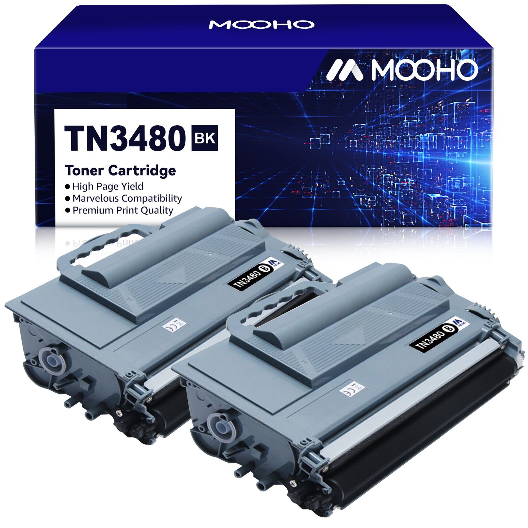 MOOHO Tonerpatrone 2PK für Brother TN-3480 TN3480, (für Brother DCP-L5500DN DCP-L6600DW MFC-L5700DN HL-L5100DN), HL-L6300DW HL-L6400DWT