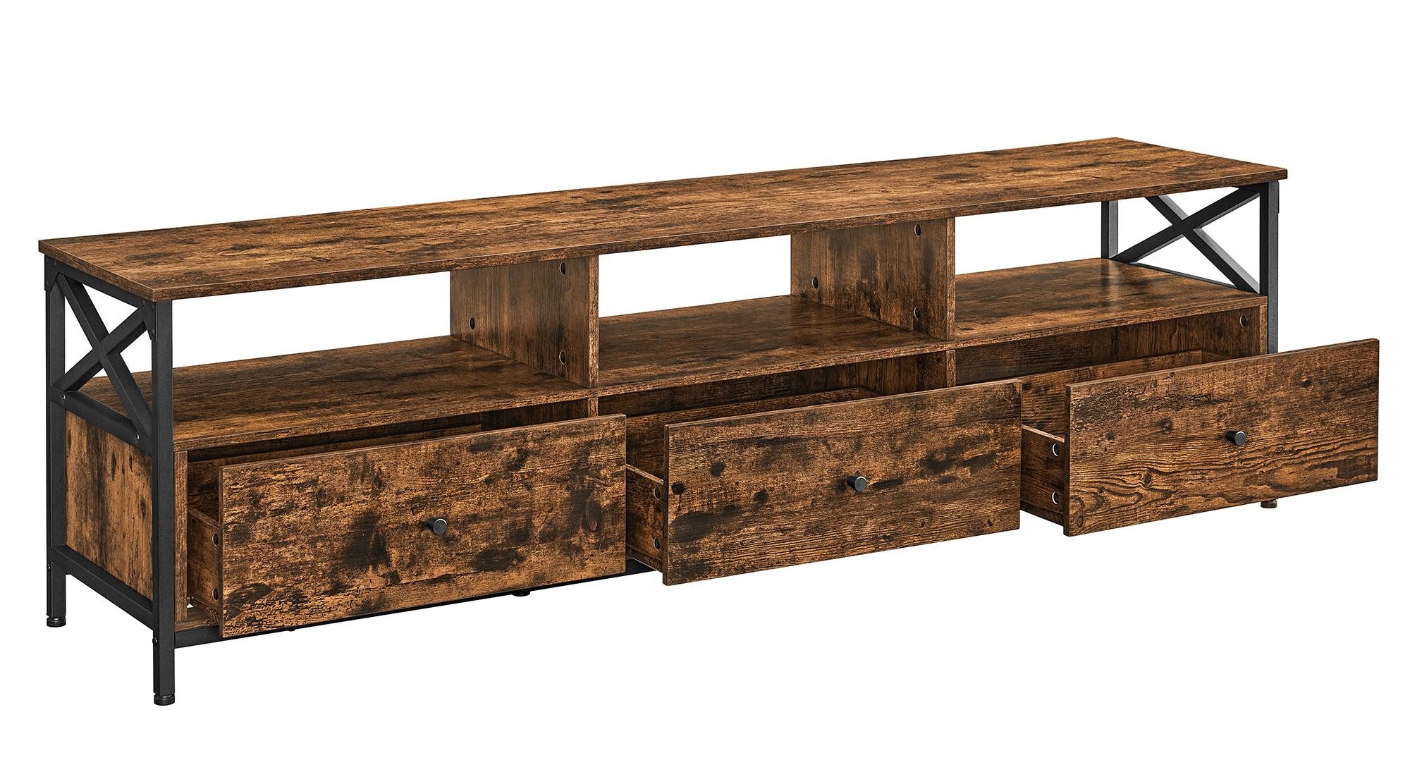 Lowboard TV-Schrank 3 Schubladen, Breite 147/178cm, Stahlgestell von VASAGLE