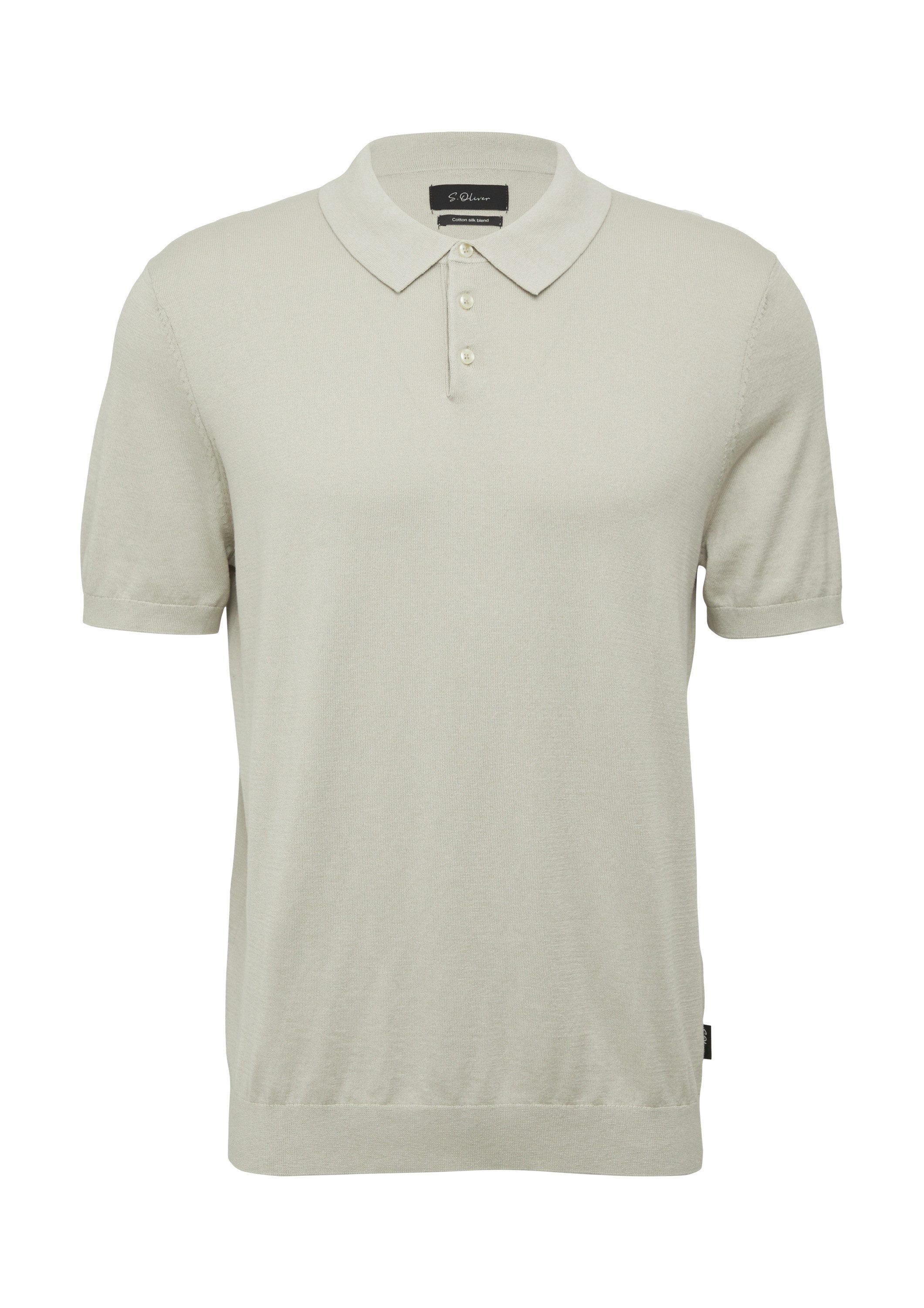 s.Oliver Kurzarmpullover Strickpullover Weiches Strick-Poloshirt aus Baumwoll-Seidenmix