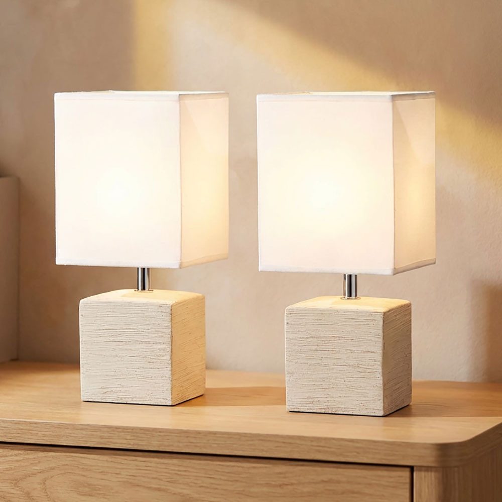 GLOBO LIGHTING LED Tischleuchte, Leuchtmittel inklusive, Warmweiß, LED Tischleuchte Stoff Nachttischlampe Beistellleuchte Keramik 2er Set