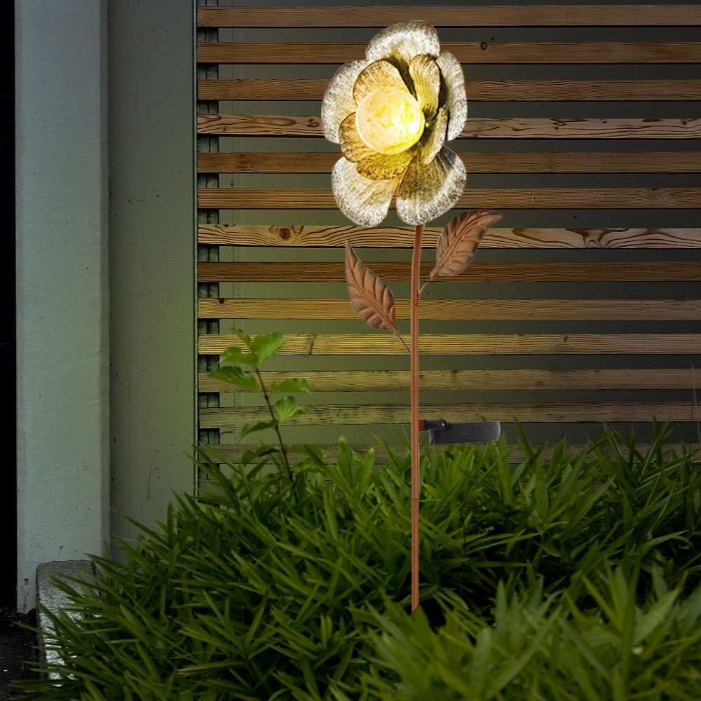 verbaut, fest LED Leuchten 2er Warmweiß, LED-Leuchtmittel Solarleuchte, Solar Design Blumen LED Garten Set etc-shop Steck