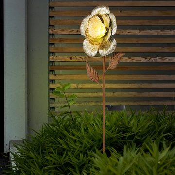 etc-shop LED Solarleuchte, LED-Leuchtmittel fest verbaut, Warmweiß, 2er Set LED Solar Steck Leuchten Blumen Design Garten