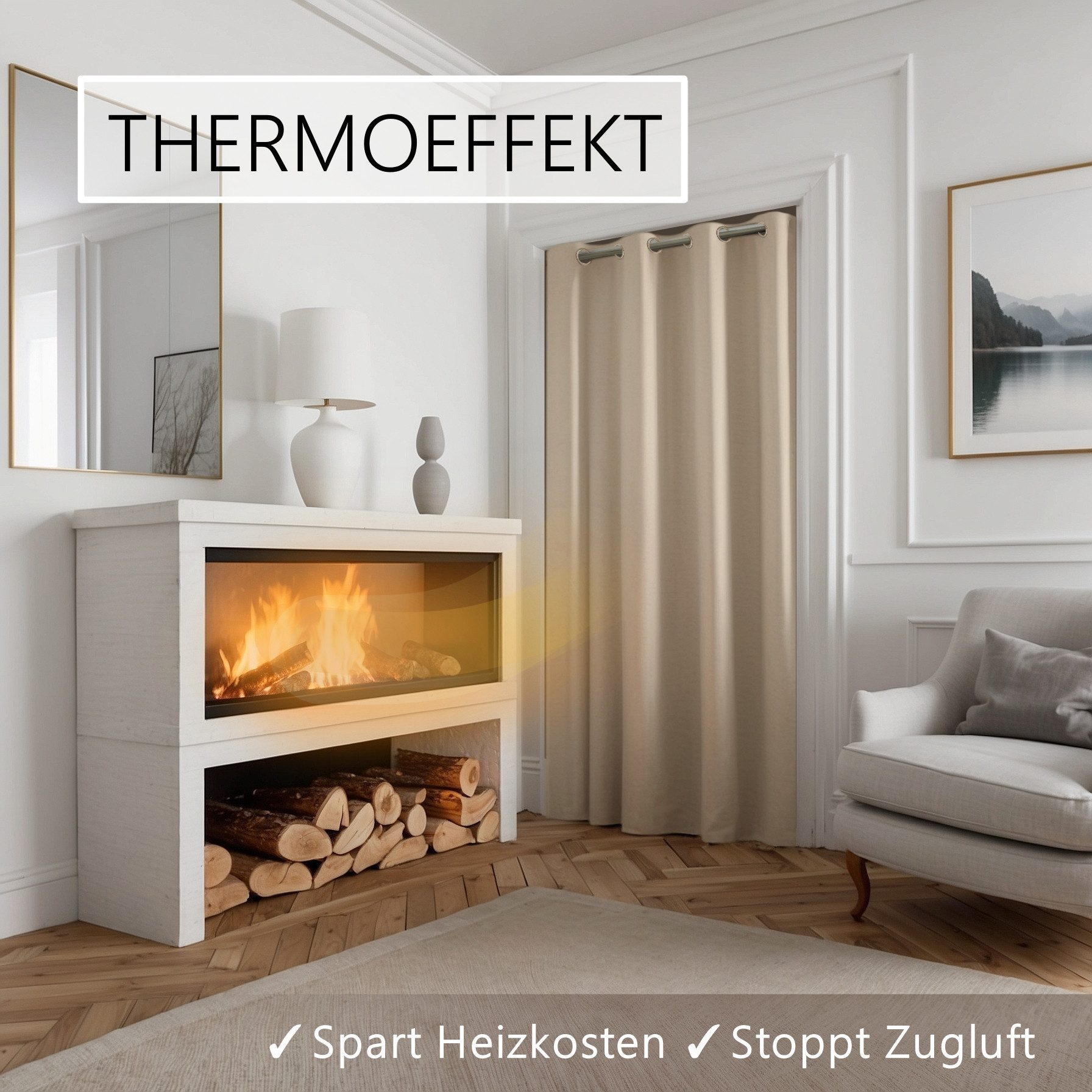 tinycurtains Türvorhang für alle gängigen Türgrößen, Thermovorhang (ohne Stange) Türgardine (1 St), Ösen, abdunkelnd, 100% Polyester, modern blickdicht beige Dr – Bild 4 von 5