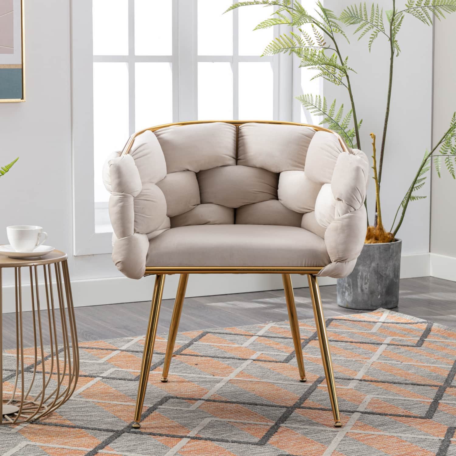 ANYSUN Relaxsessel Loungesessel aus Samt mit Metallstuhlbeine,Gepolsterte Armlehnen (1-St), Akzentstuhl mit Rückenlehne,136kg Tragfähigkeit für Esszimmer