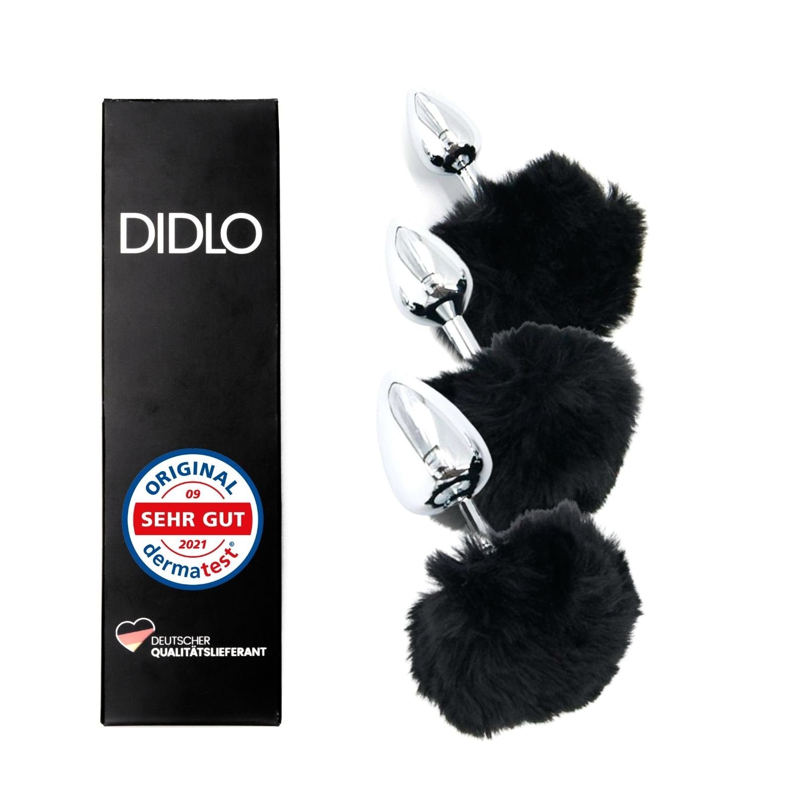 DIDLO Analplug, Anal Plug Set Schwanz den mit M Puschel L schwarz Größen und in S, 